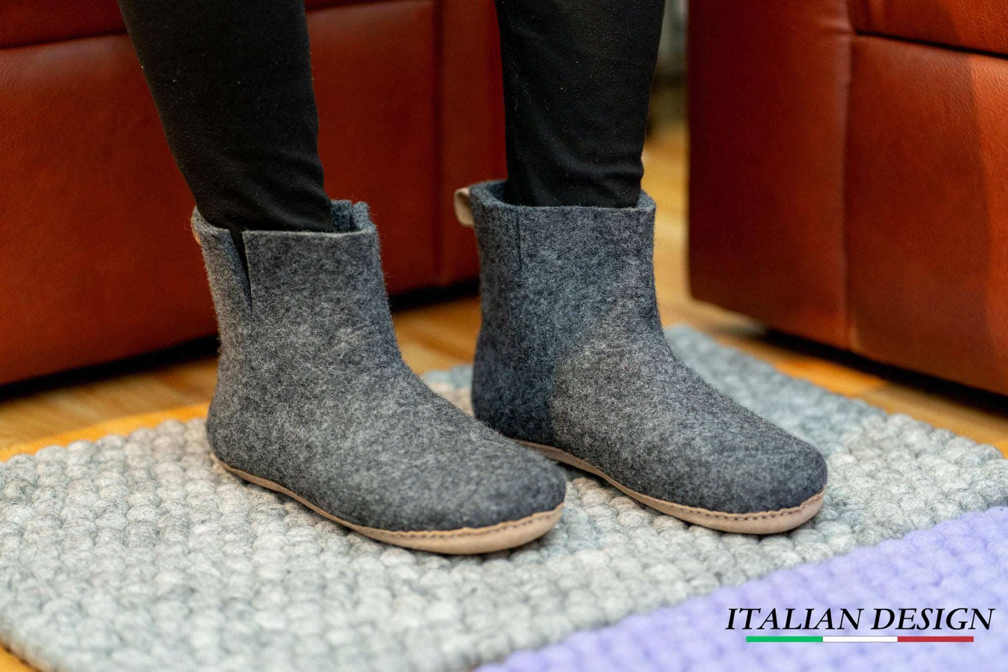 Indoor Boots With Leather Sole - Charcoal - Woollyes