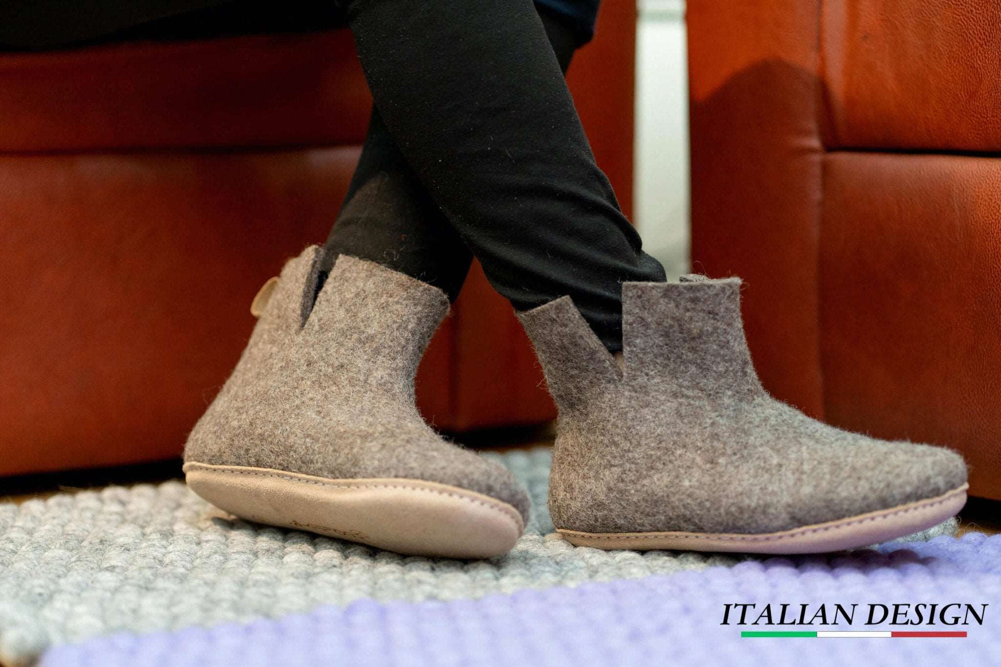Indoor Boots With Leather Sole - Natural Brown - Woollyes