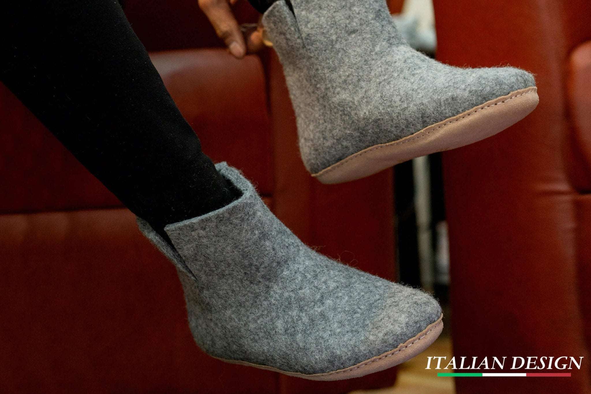 Indoor Boots With Leather Sole - Natural Grey - Woollyes