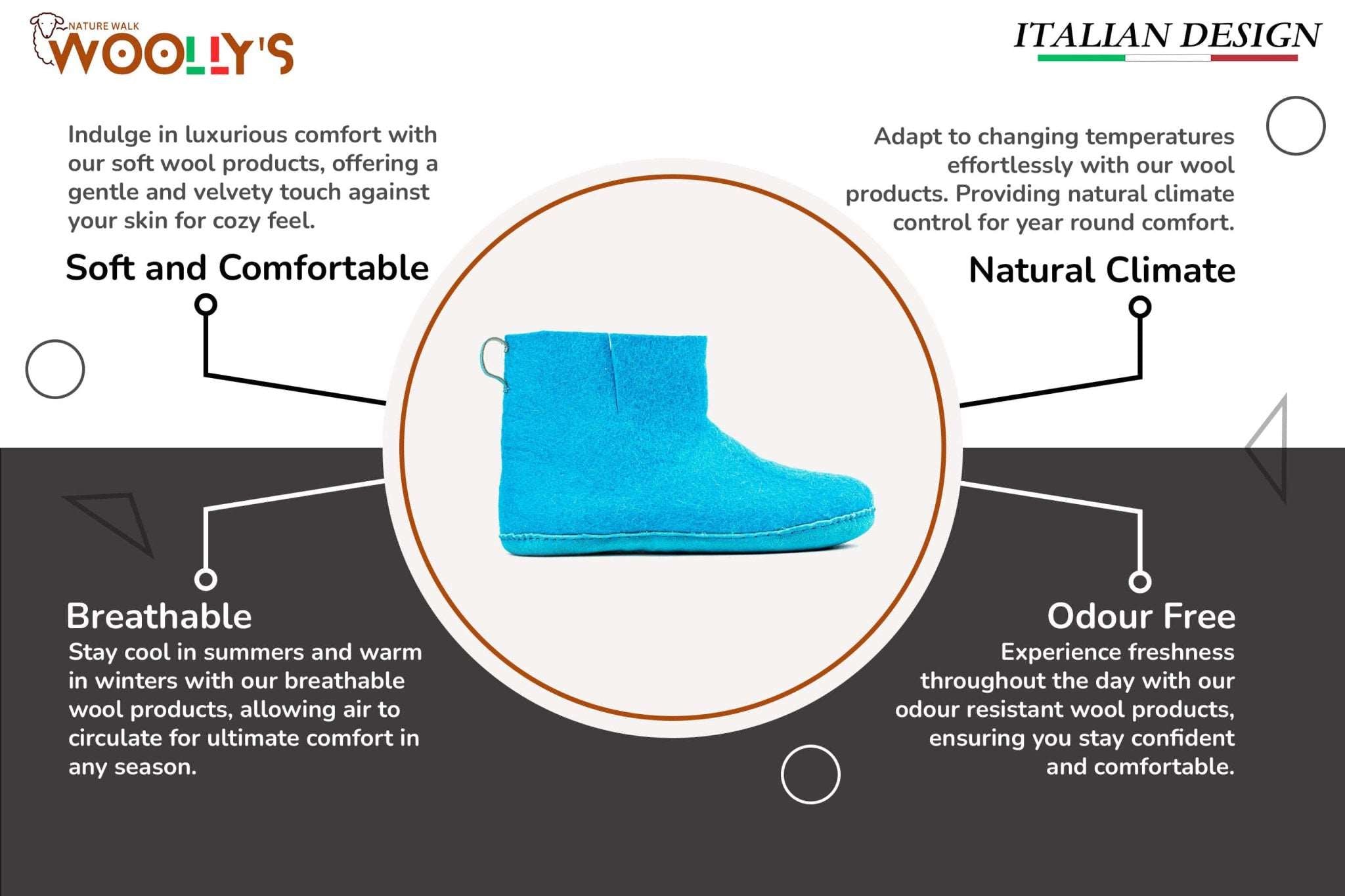 Indoor Boots With Leather Sole - Turquoise - Woollyes