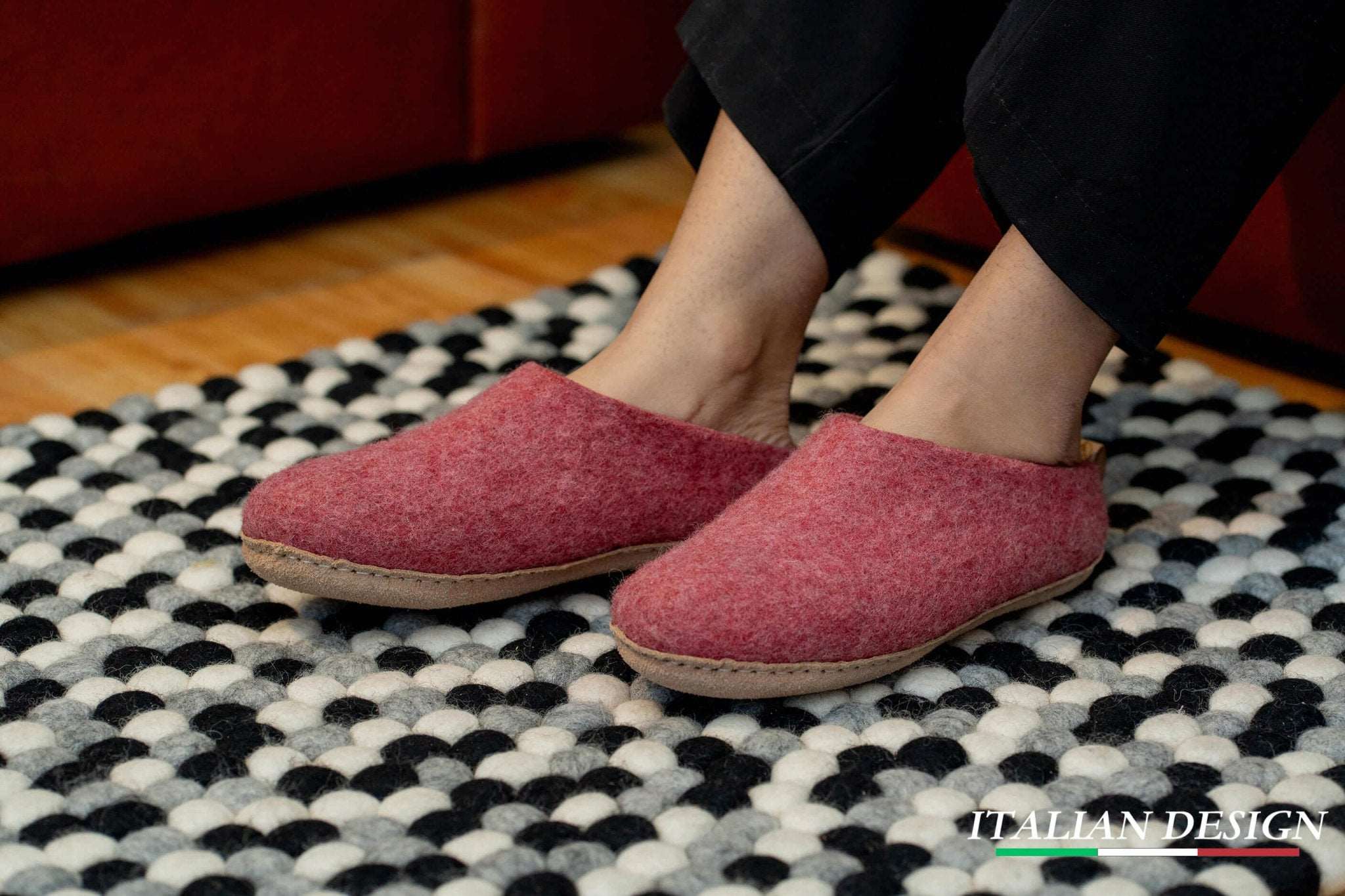 Indoor Open Heel Slippers With Leather Sole - Cherry Pink - Woollyes