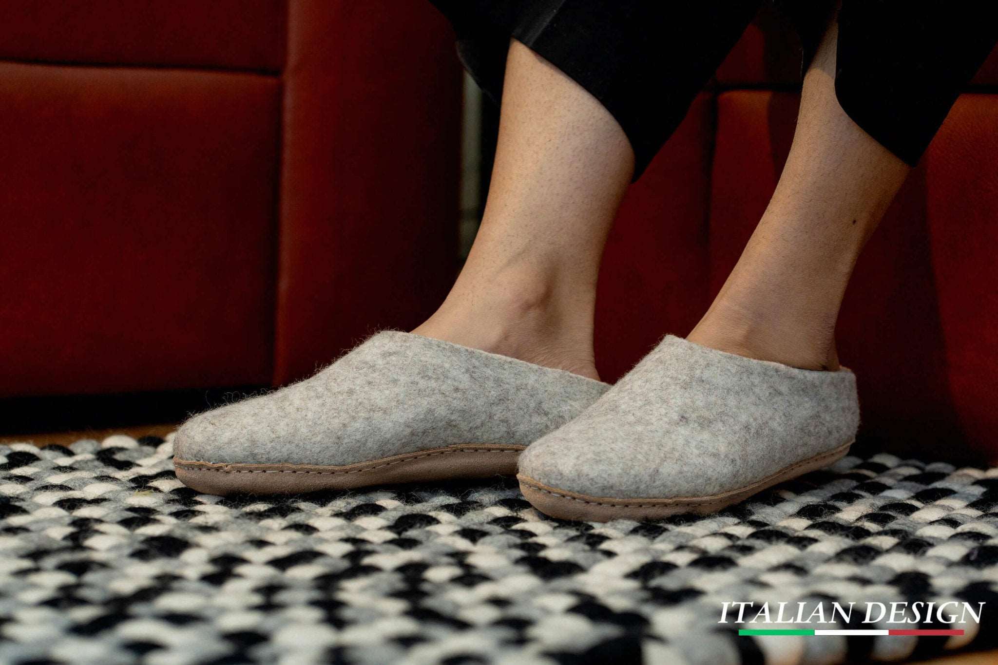Indoor Open Heel Slippers With Leather Sole - Light Brown - Woollyes