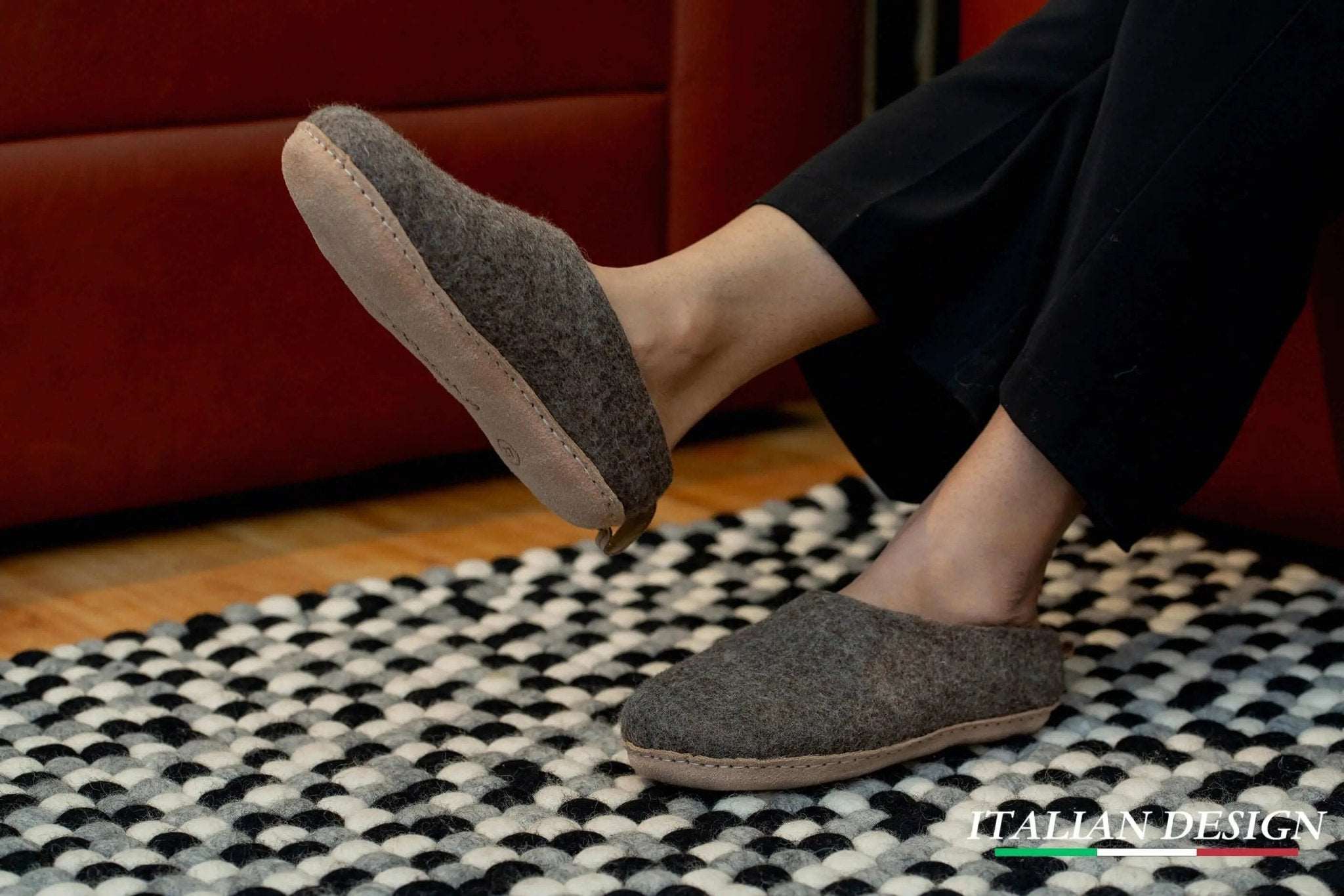 Indoor Open Heel Slippers With Leather Sole - Natural Brown - Woollyes