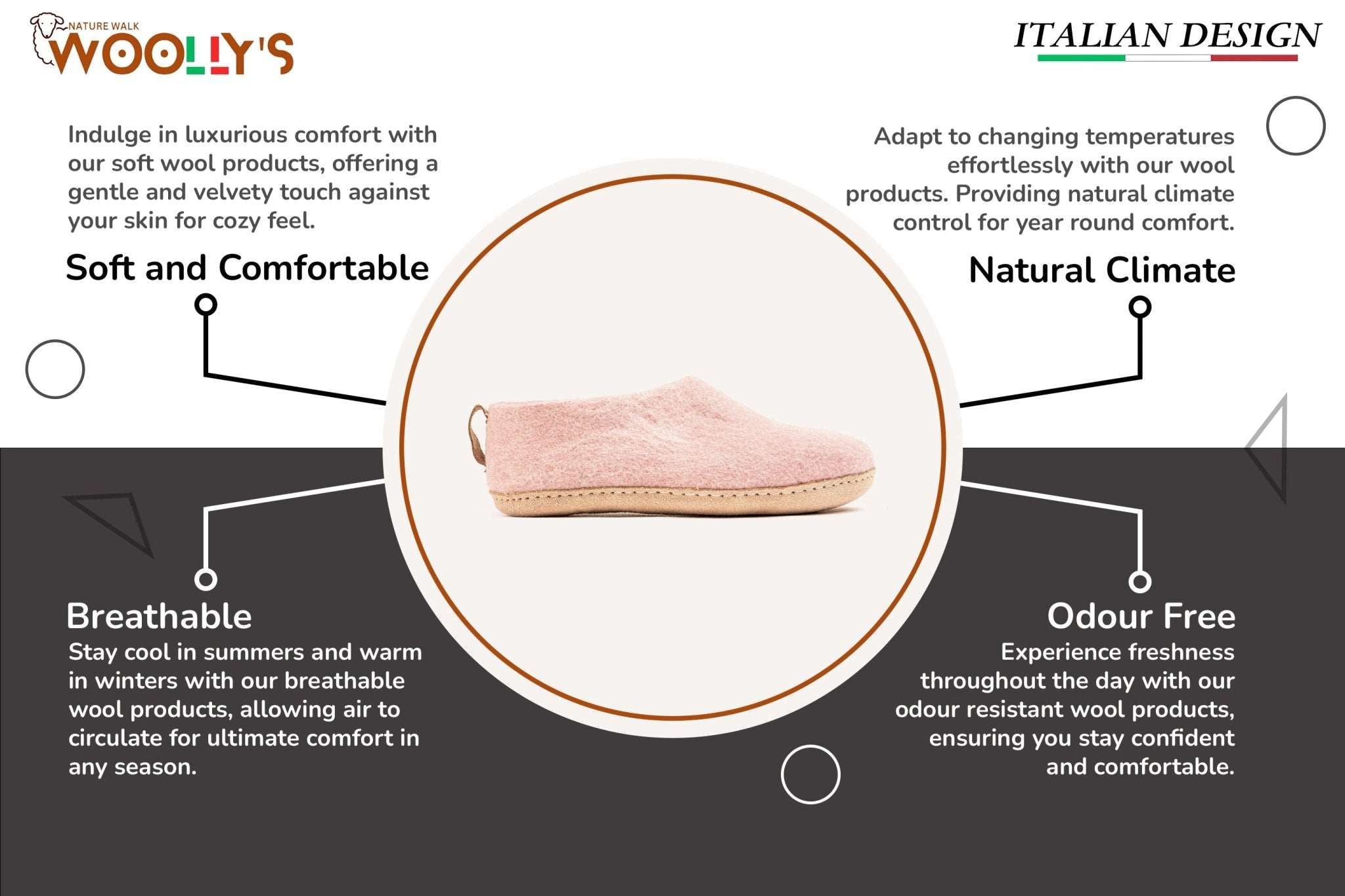Indoor Shoes With Leather Sole - Baby Pink - Woollyes