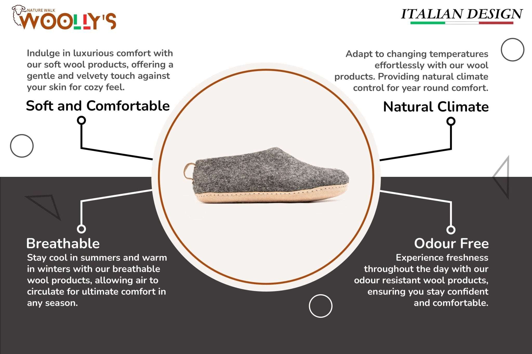 Indoor Shoes With Leather Sole - Charcoal - Woollyes