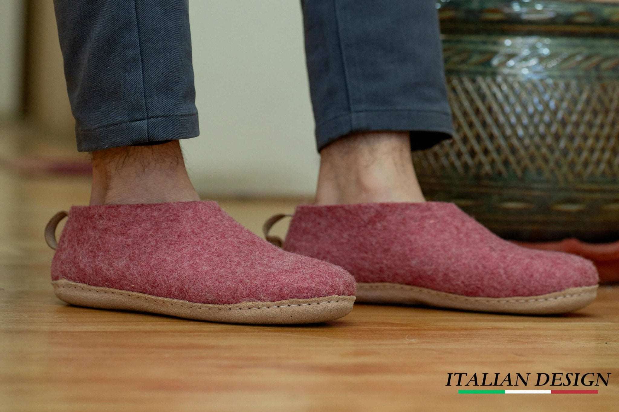 Indoor Shoes With Leather Sole - Cherry Pink - Woollyes