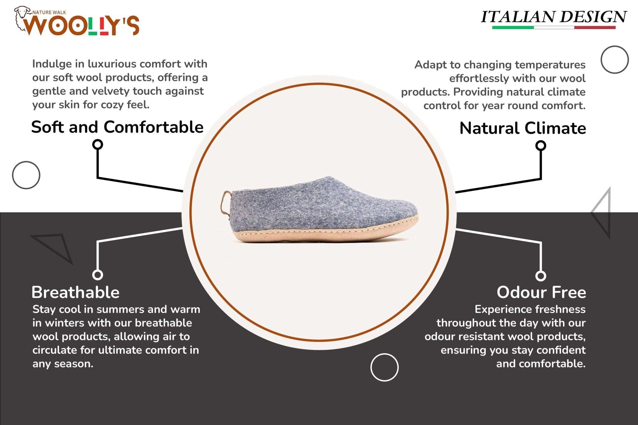 Indoor Shoes With Leather Sole - Denim - Woollyes