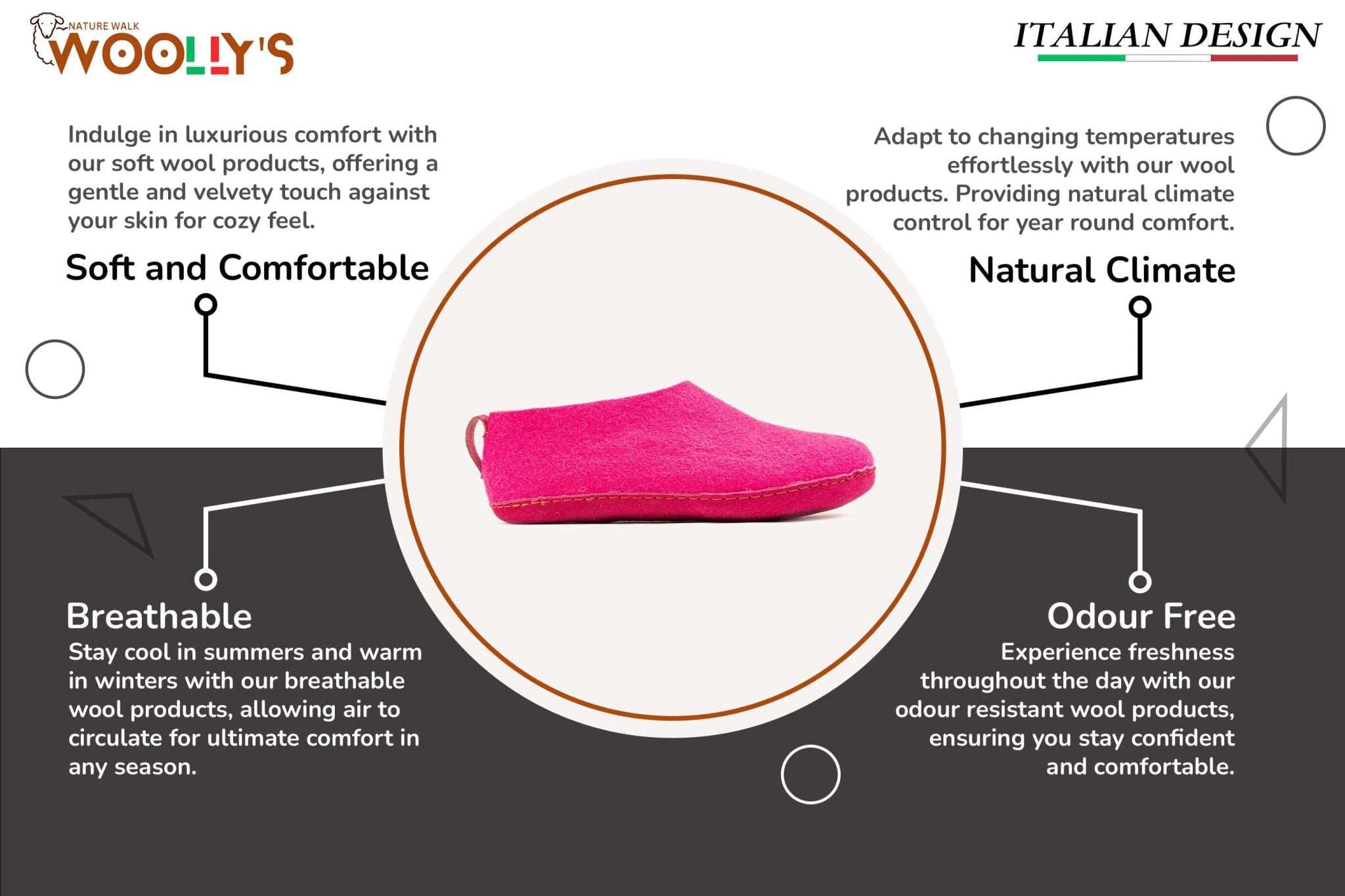 Indoor Shoes With Leather Sole - Fuchsia - Woollyes