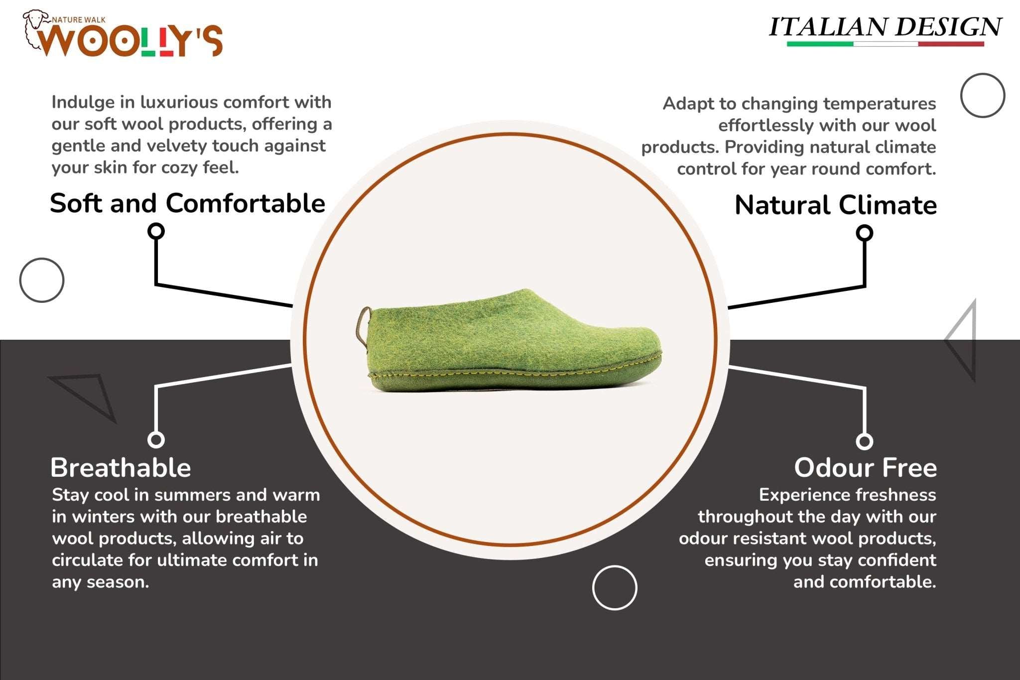 Indoor Shoes With Leather Sole - Green - Woollyes