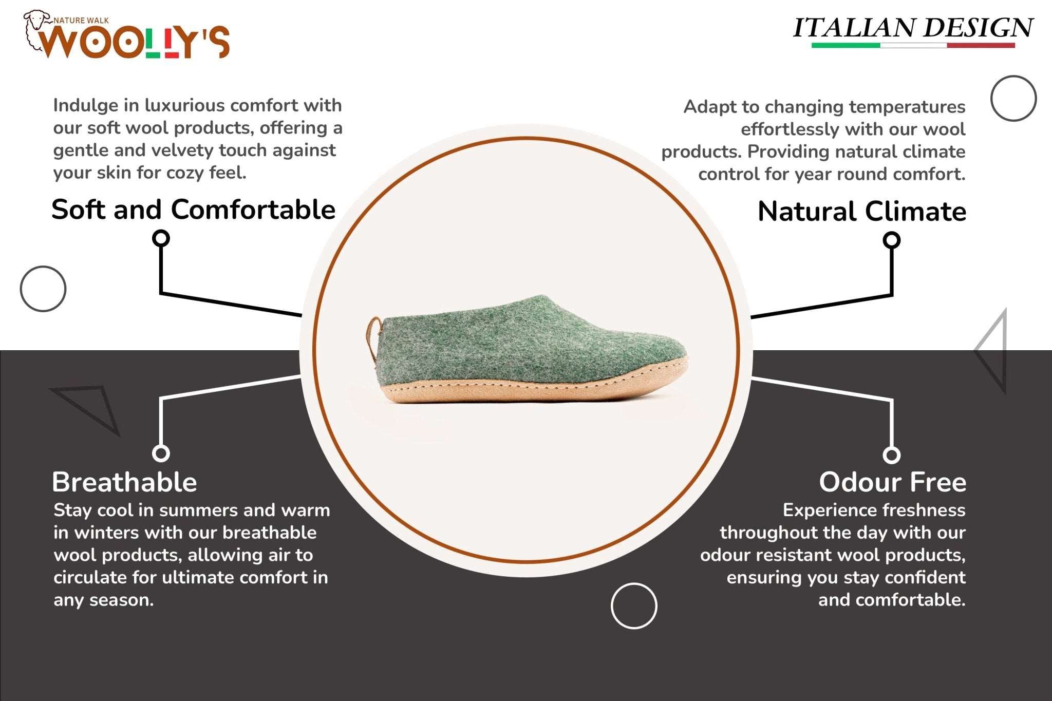 Indoor Shoes With Leather Sole - Jungle Green - Woollyes