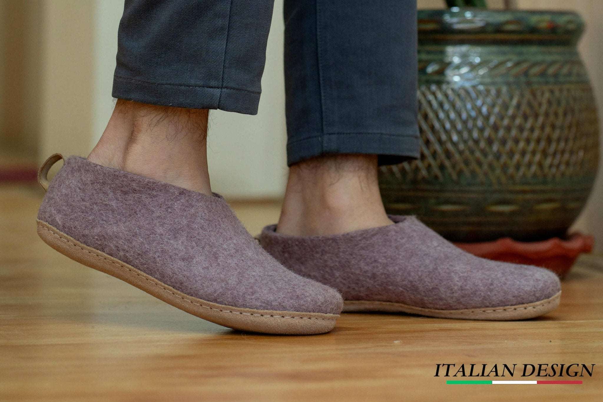 Indoor Shoes With Leather Sole - Lavender - Woollyes