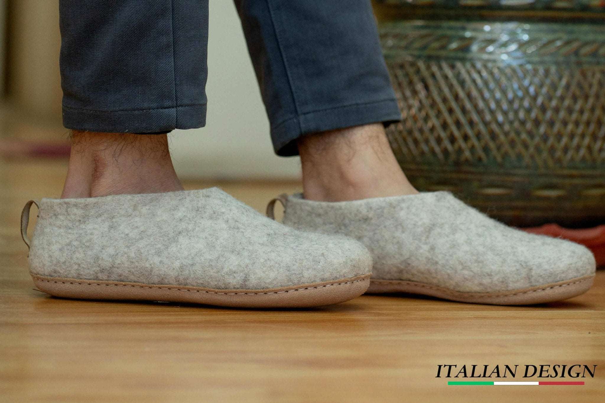 Indoor Shoes With Leather Sole - Light Brown - Woollyes