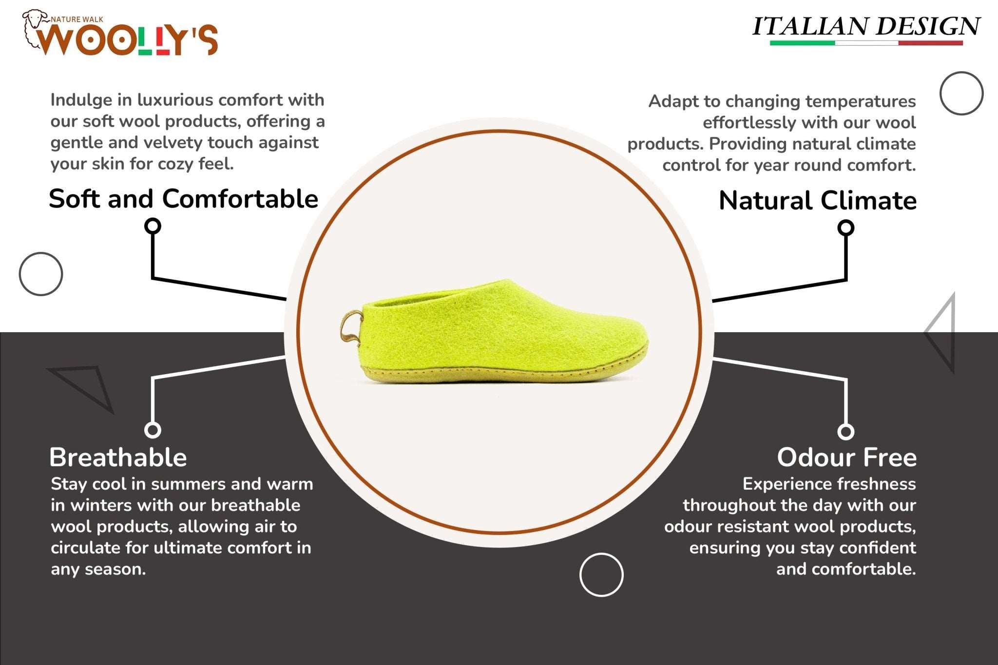 Indoor Shoes With Leather Sole - Lime Green - Woollyes