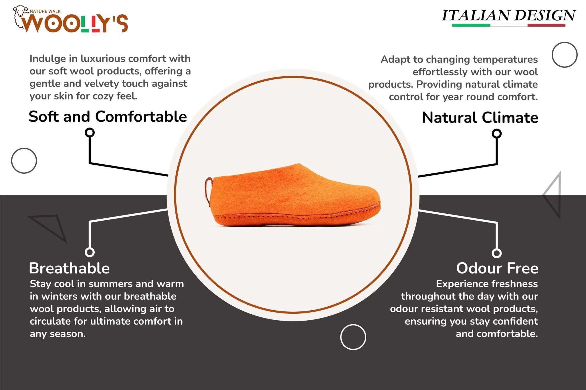 Indoor Shoes With Leather Sole - Orange - Woollyes