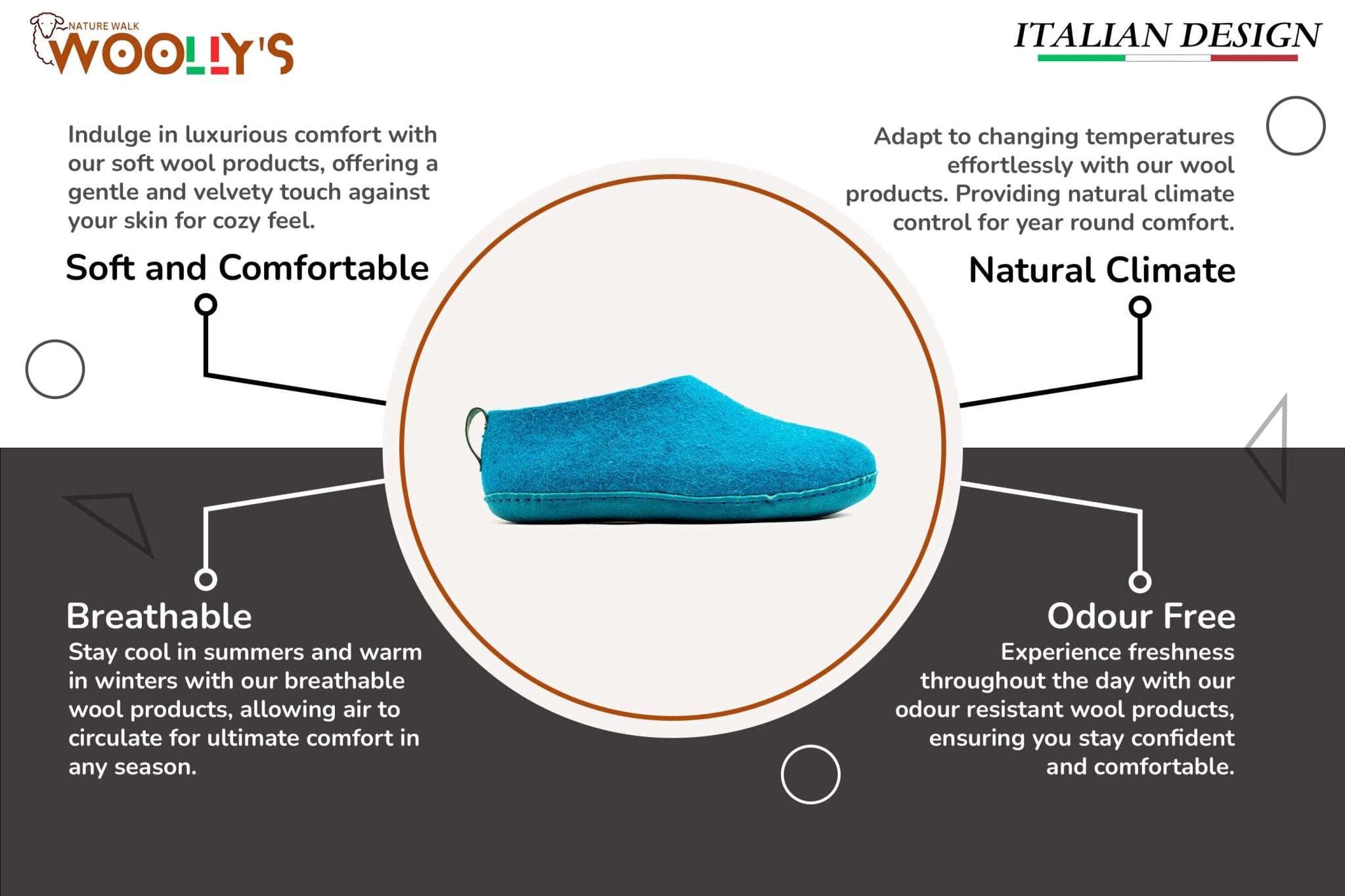 Indoor Shoes With Leather Sole - Turquoise - Woollyes