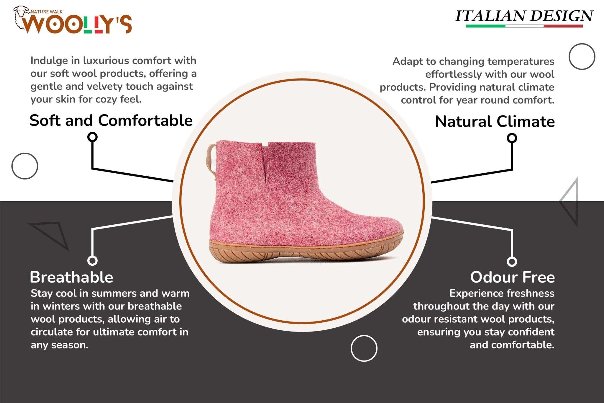 Outdoor Low Boots With Rubber Sole - Cherry Pink - Woollyes