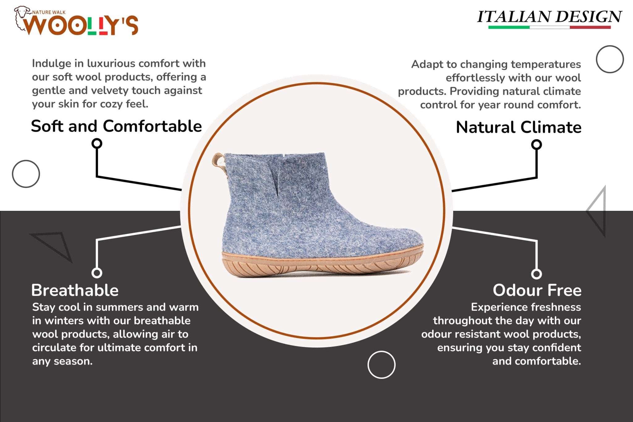 Outdoor Low Boots With Rubber Sole - Denim - Woollyes