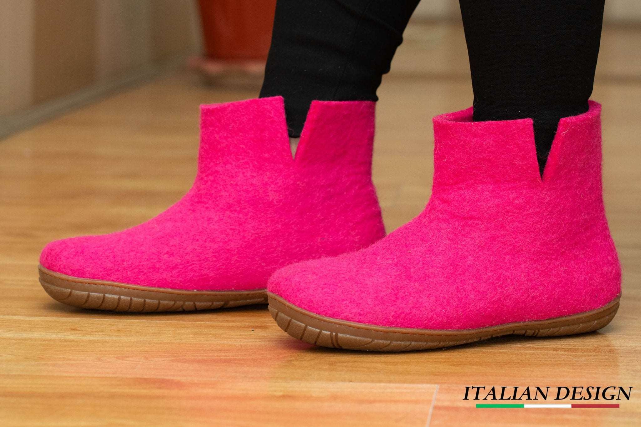 Outdoor Low Boots With Rubber Sole - Fuchsia - Woollyes