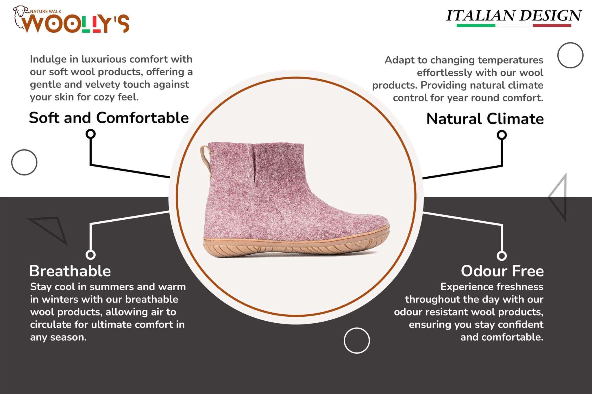 Outdoor Low Boots With Rubber Sole - Lavender - Woollyes