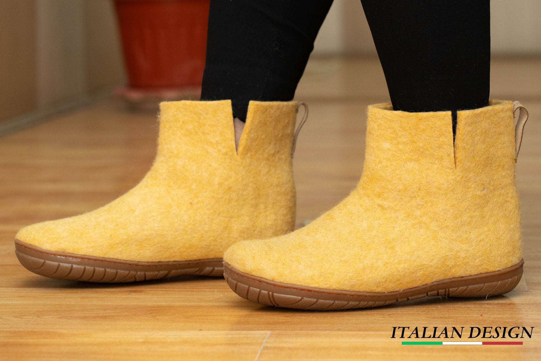 Outdoor Low Boots With Rubber Sole - Mustard - Woollyes