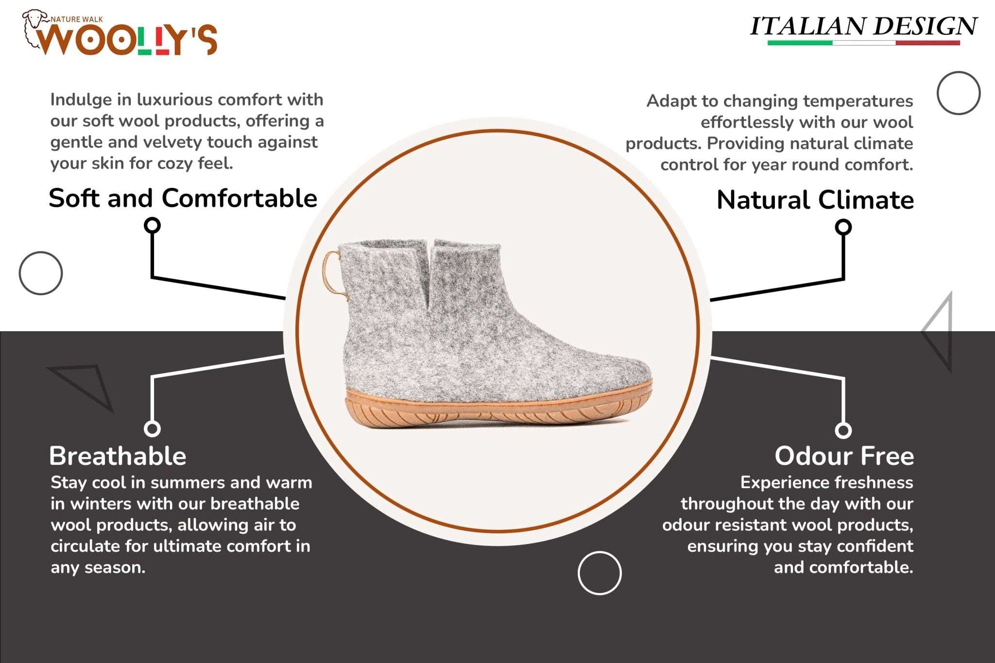 Outdoor Low Boots With Rubber Sole - Natural Grey - Woollyes