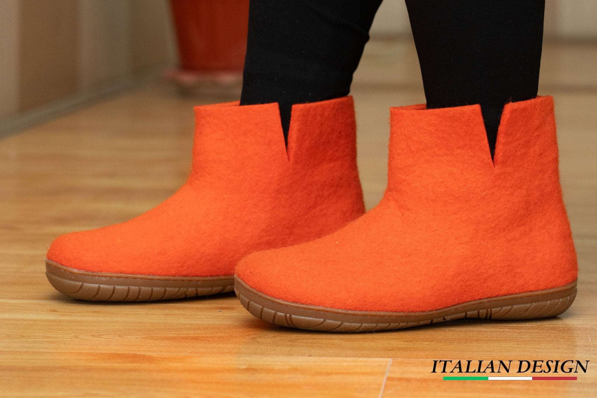 Outdoor Low Boots With Rubber Sole - Orange - Woollyes