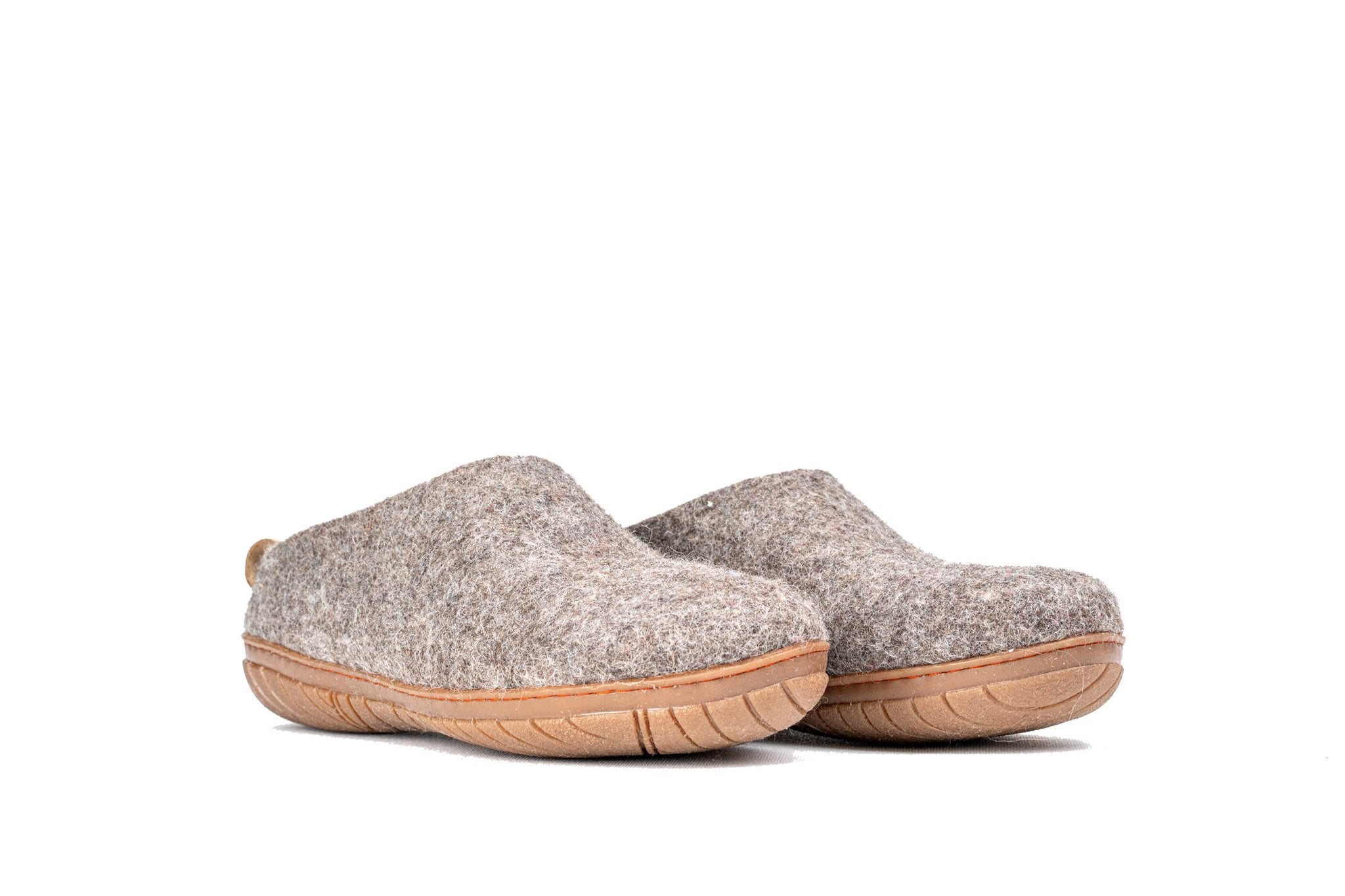 Outdoor Open Heel Slippers With Leather Sole - Natural Brown - Woollyes