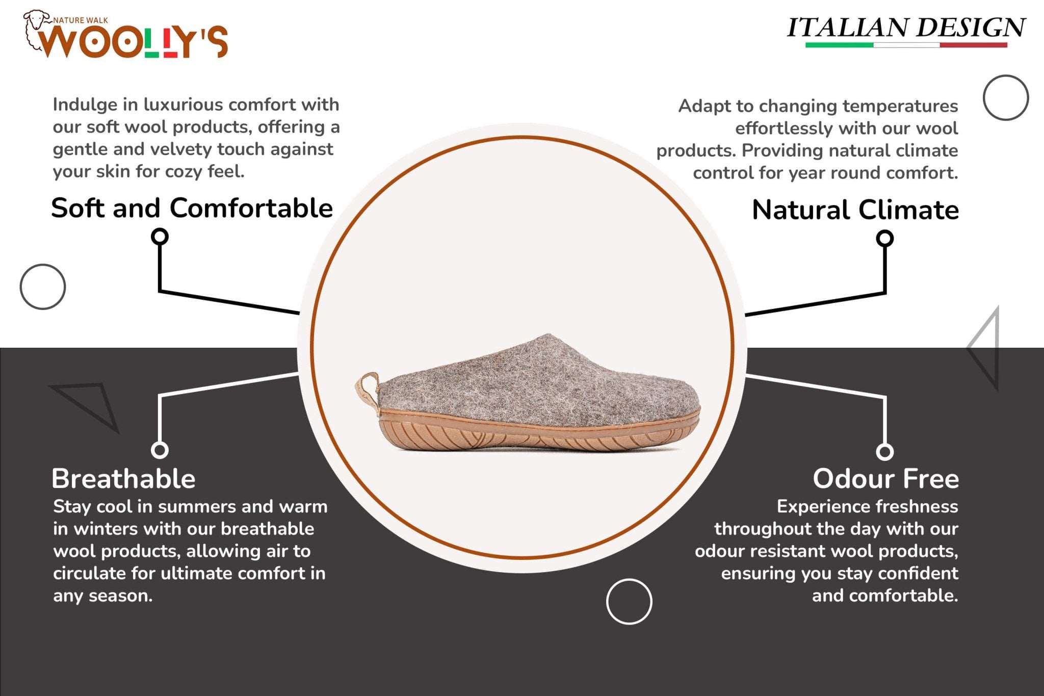 Outdoor Handmade Open Heel Slippers With Leather Sole - Natural Brown - Woollyes