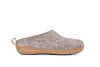 Outdoor Open Heel Slippers With Leather Sole - Natural Brown - Woollyes - Handmade felt slippers for man