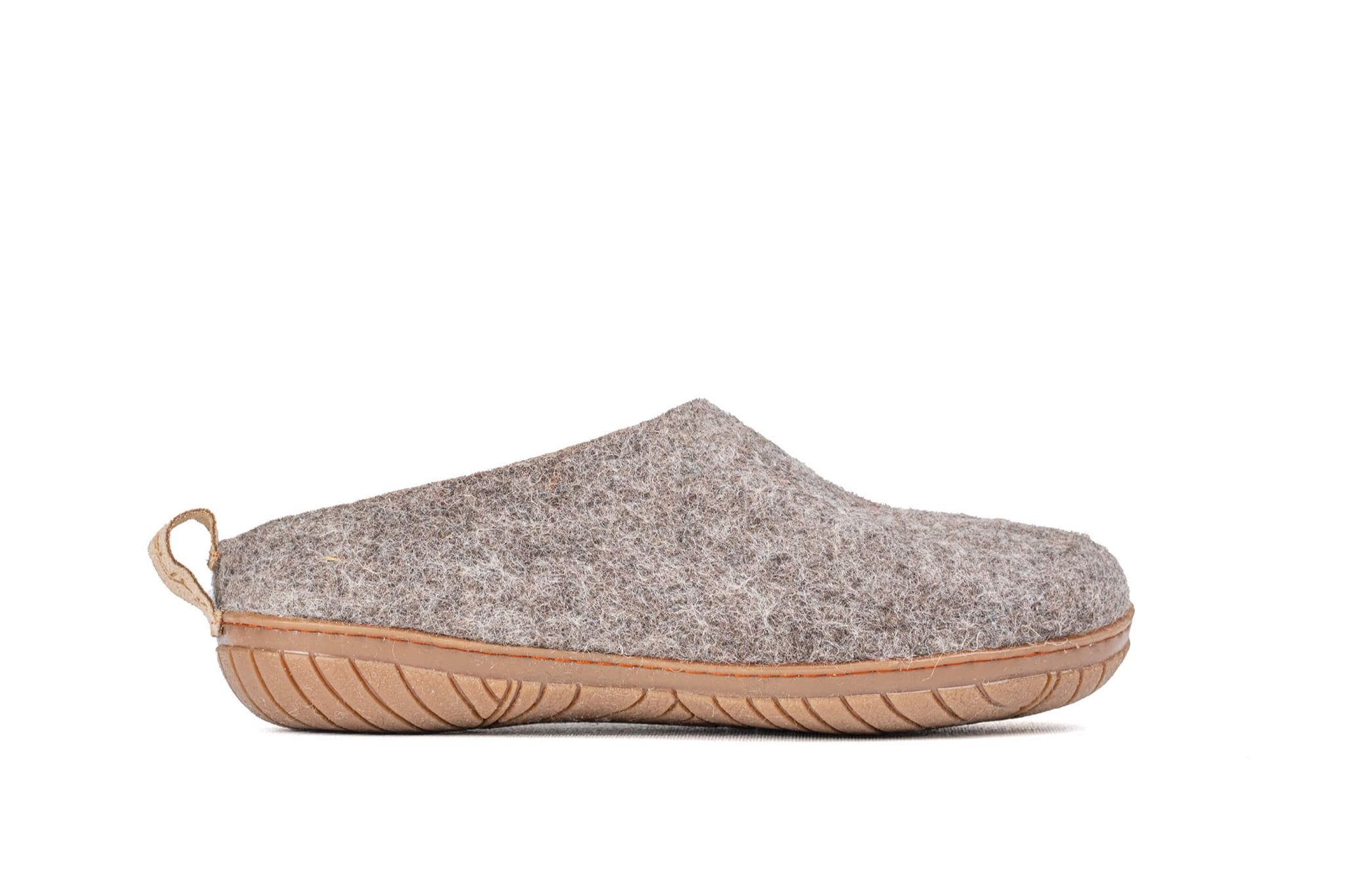 Outdoor Open Heel Slippers With Leather Sole - Natural Brown - Woollyes - Handmade felt slippers for man
