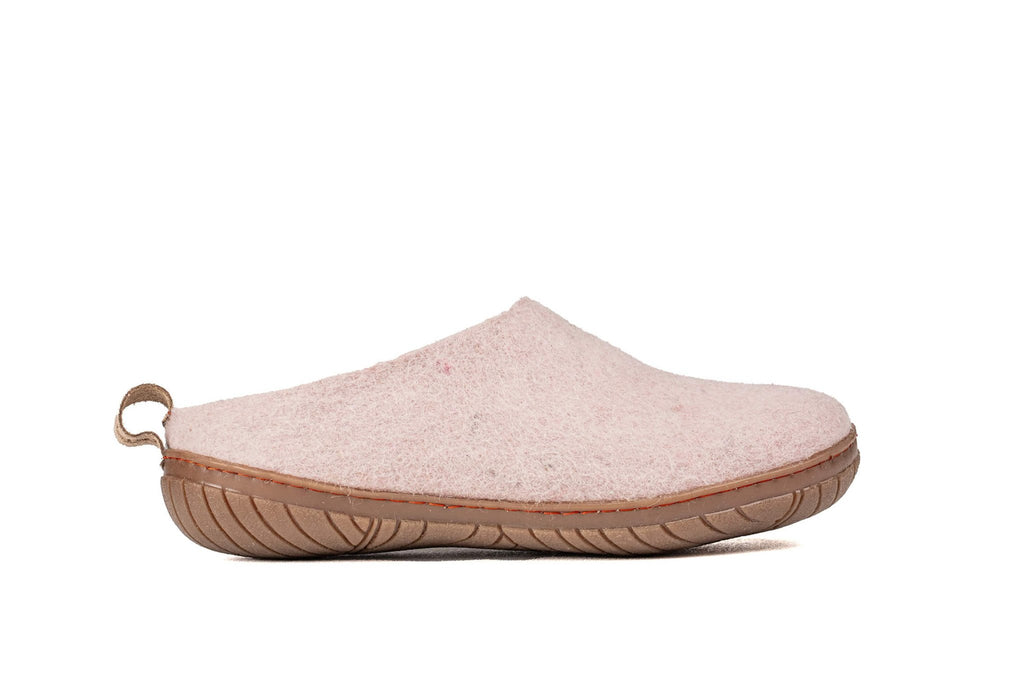 Outdoor Handmade Open Heel Slippers With Rubber Sole - Baby Pink - Woollyes
