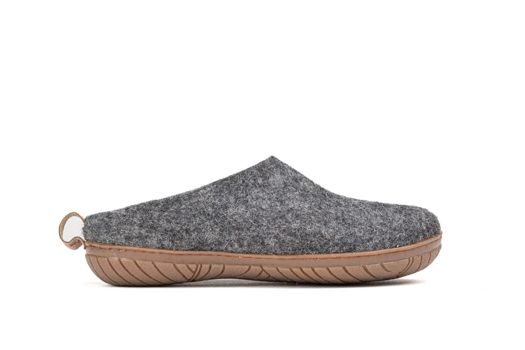 Outdoor Open Heel Slippers With Rubber Sole - Charcoal - Woollyes