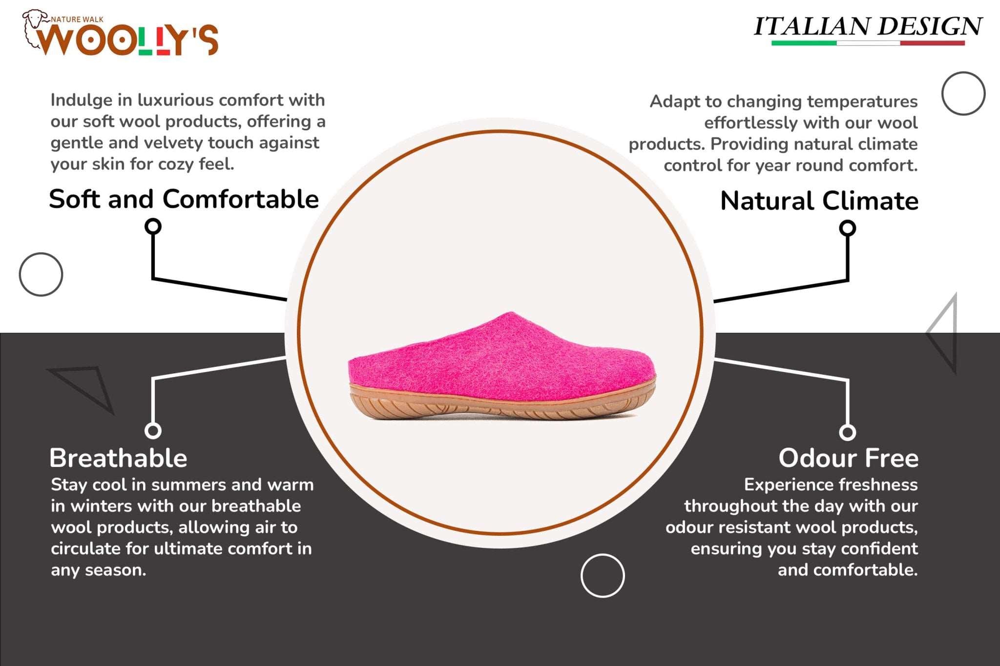 Outdoor Open Heel Slippers With Rubber Sole - Fuchsia - Woollyes