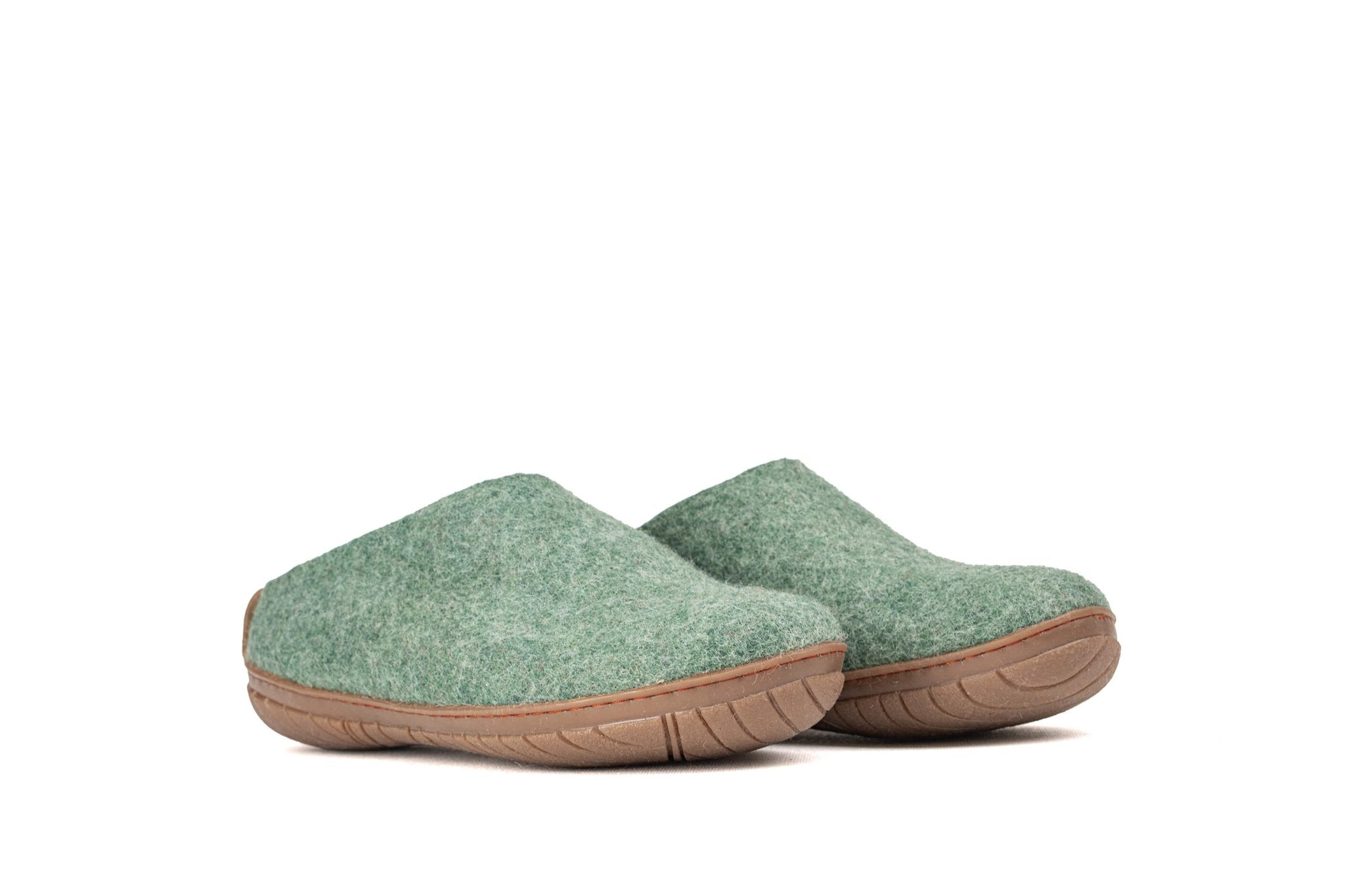 Outdoor Open Heel Slippers With Rubber Sole - Jungle Green - Woollyes new stylish felt wool slipper