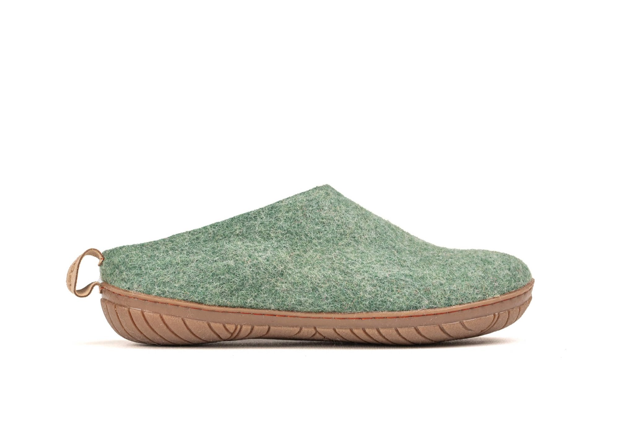 Outdoor Open Heel Slippers With Rubber Sole - Jungle Green - Woollyes handmade felt wool slipper for unisex