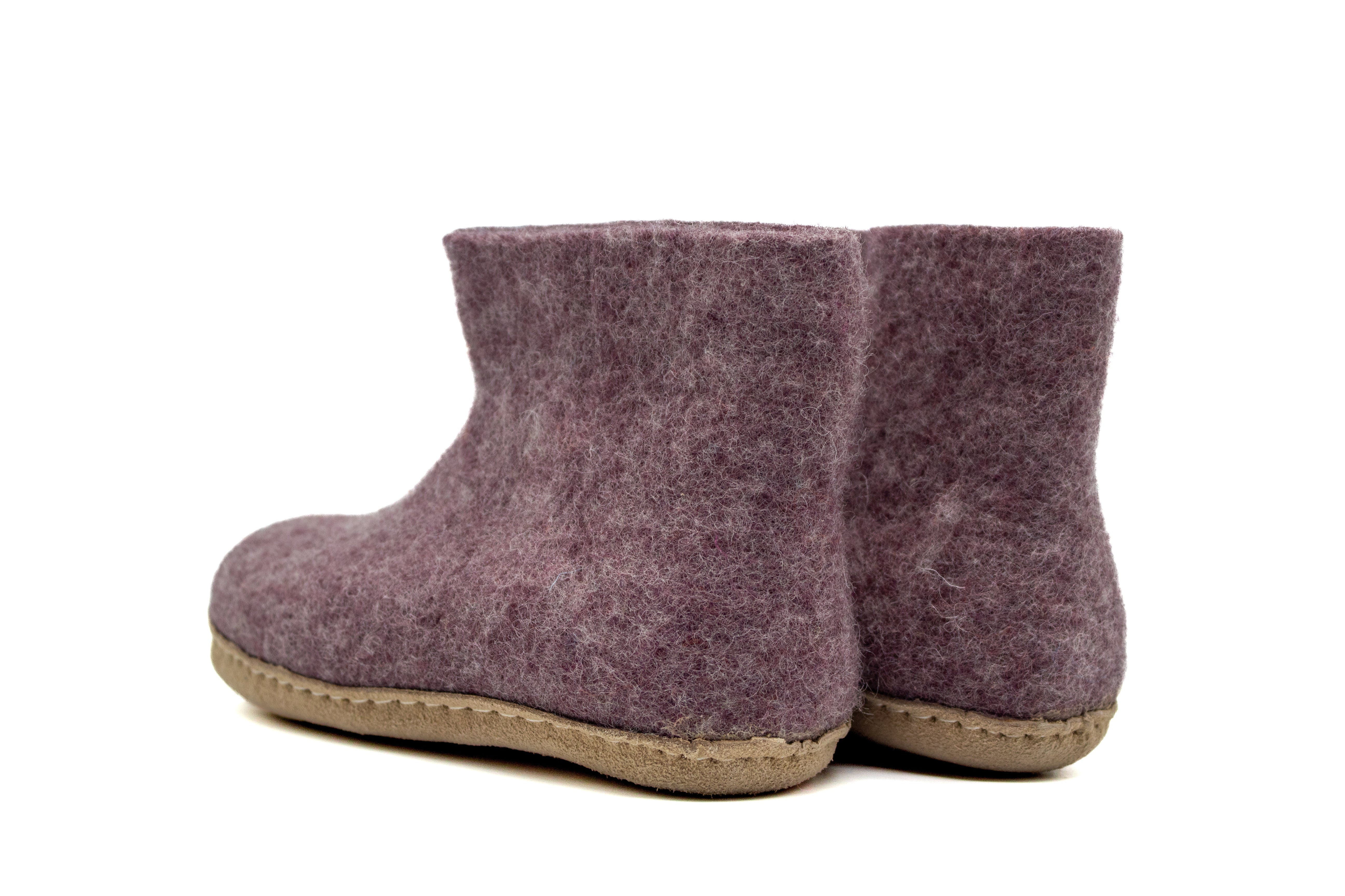 兒童室內靴,皮革鞋底 - 薰衣草色