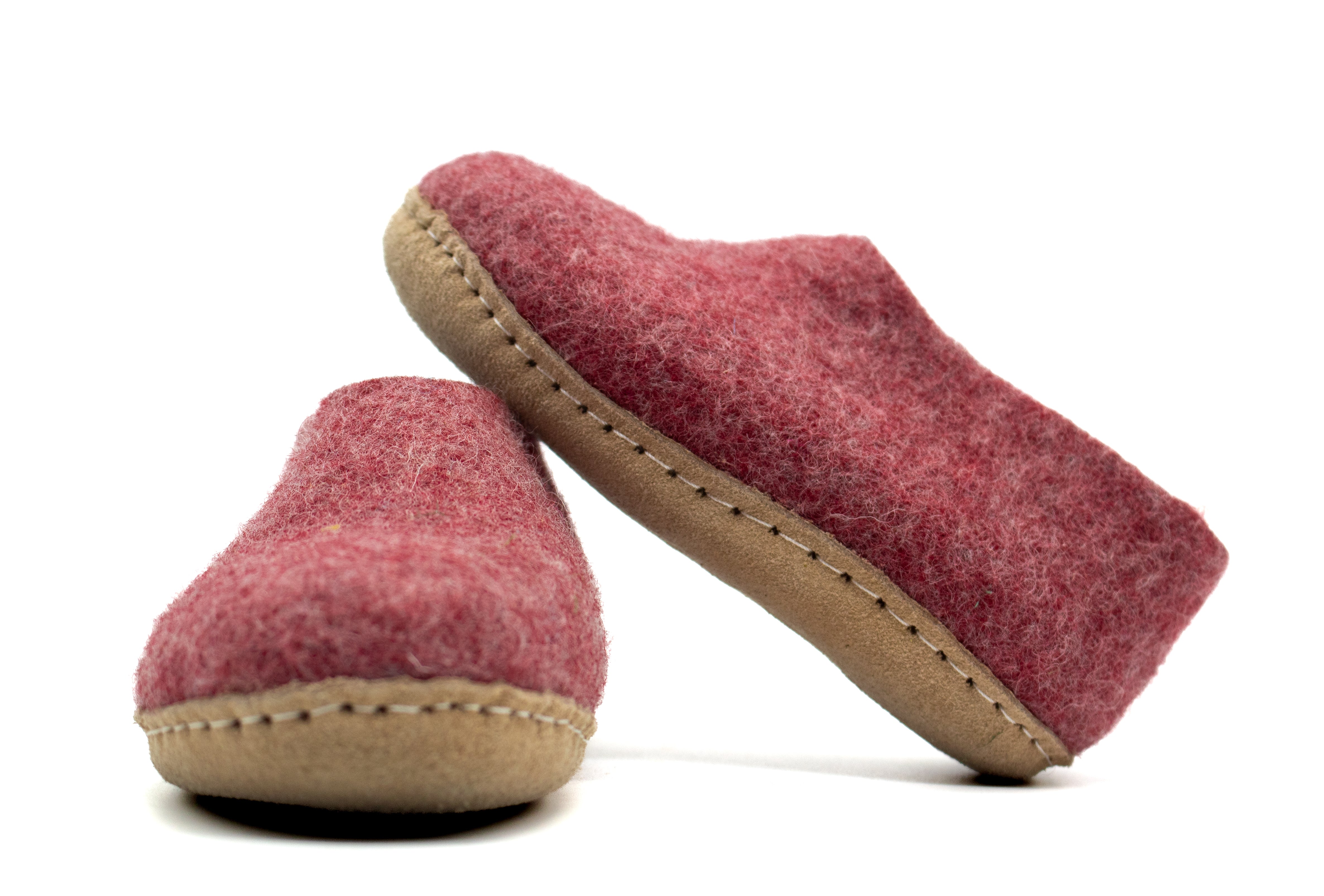 Kids Indoor Shoes With Leather Sole - Cherry Pink