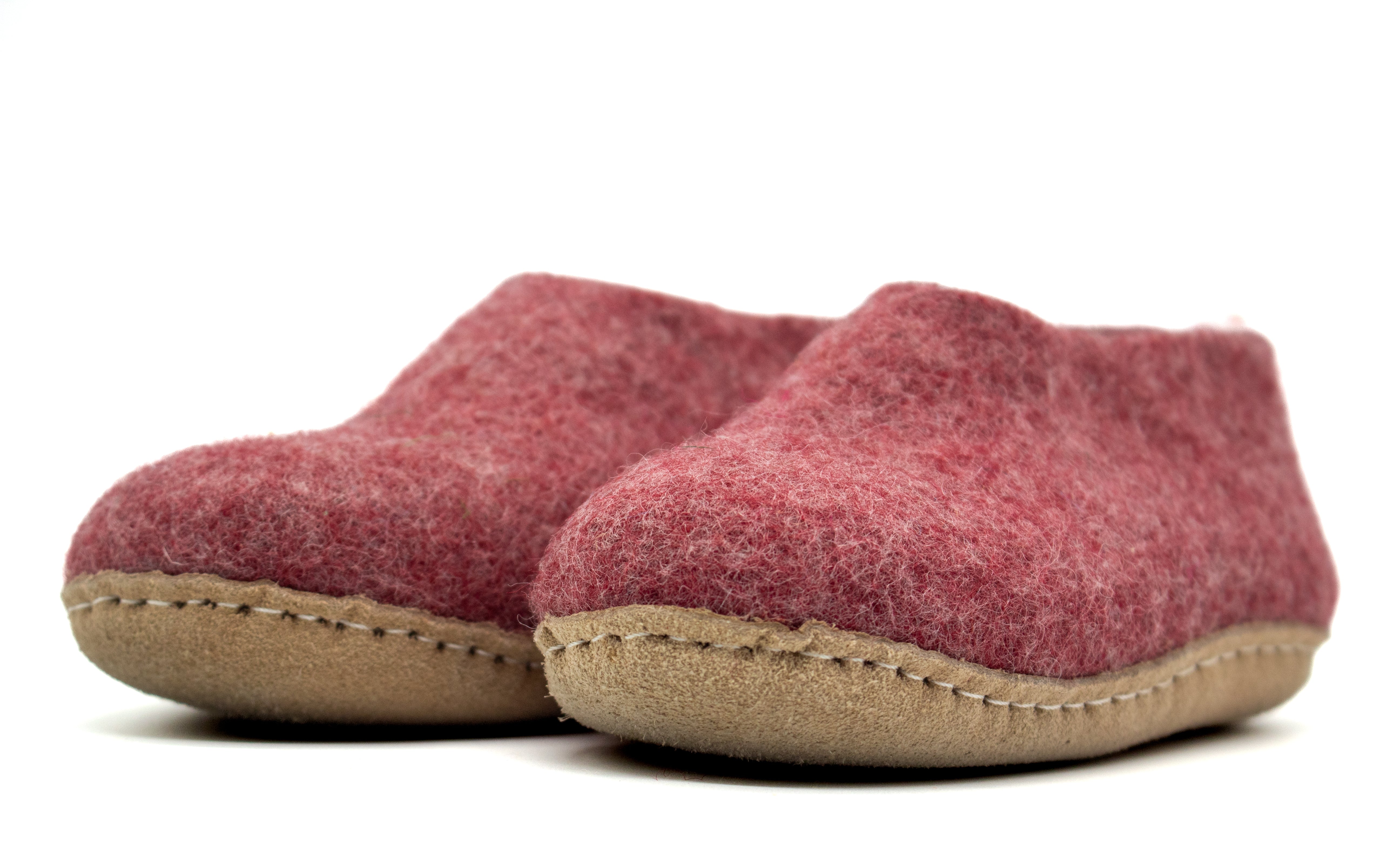 Kids Indoor Shoes With Leather Sole - Cherry Pink