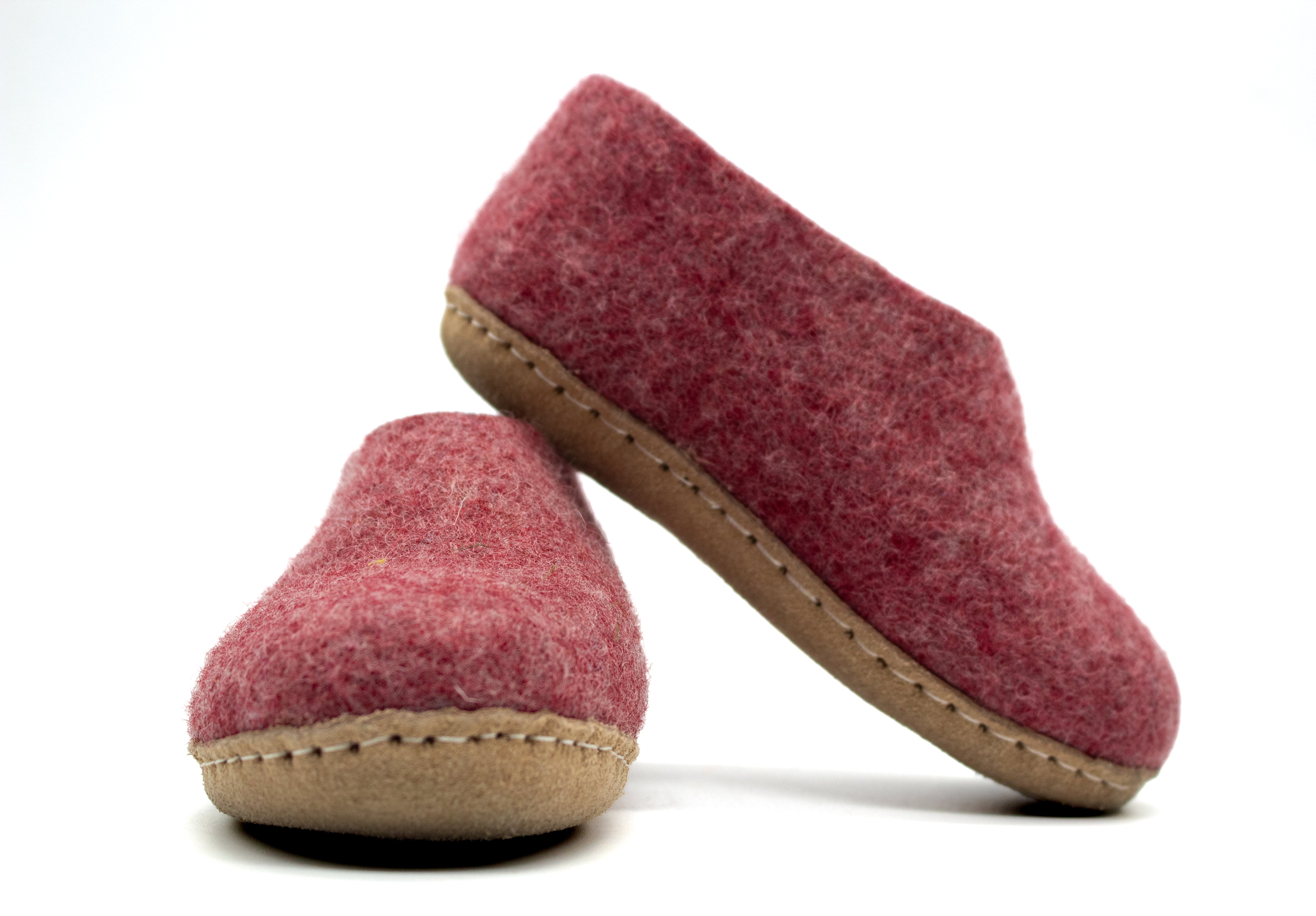 Kids Indoor Shoes With Leather Sole - Cherry Pink