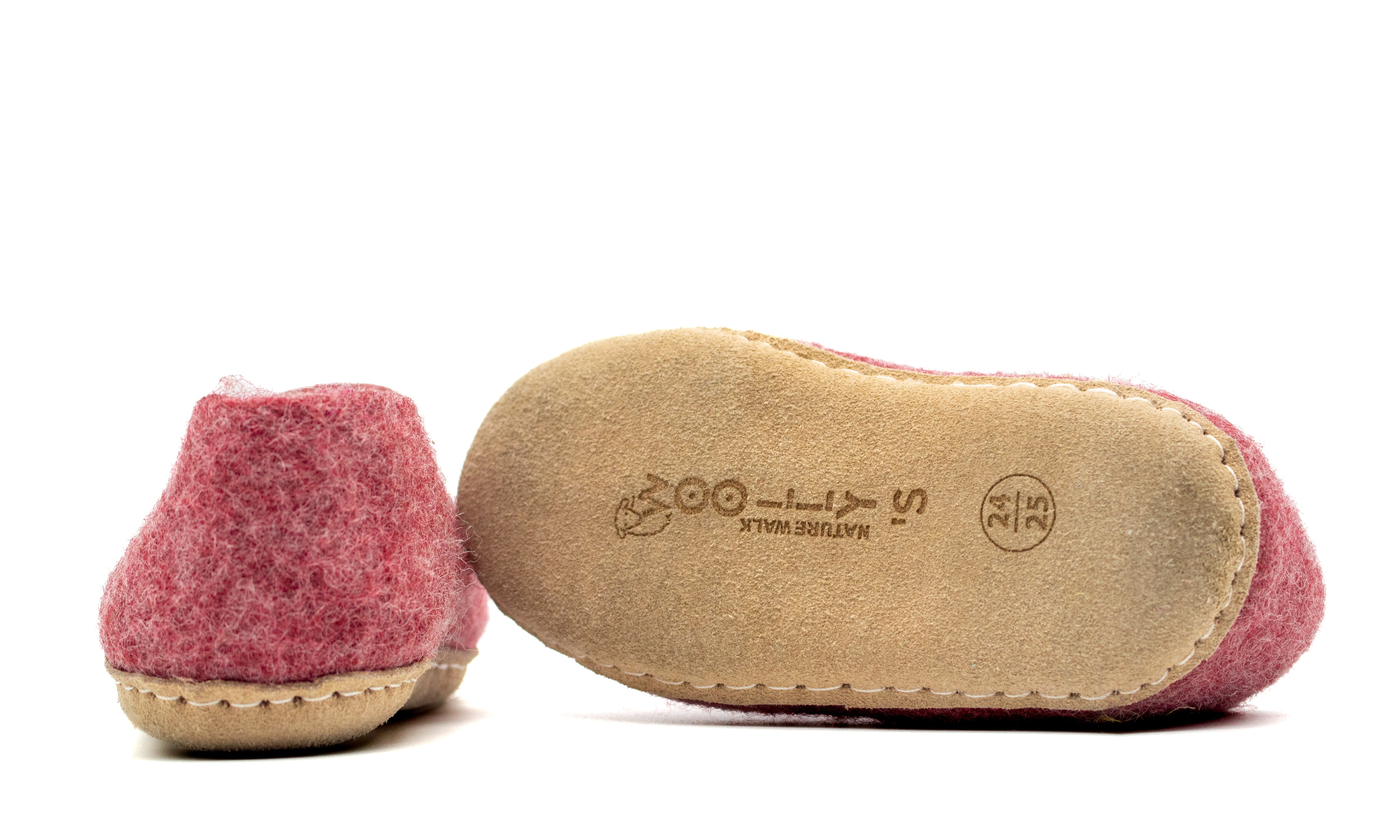 Kids Indoor Shoes With Leather Sole - Cherry Pink