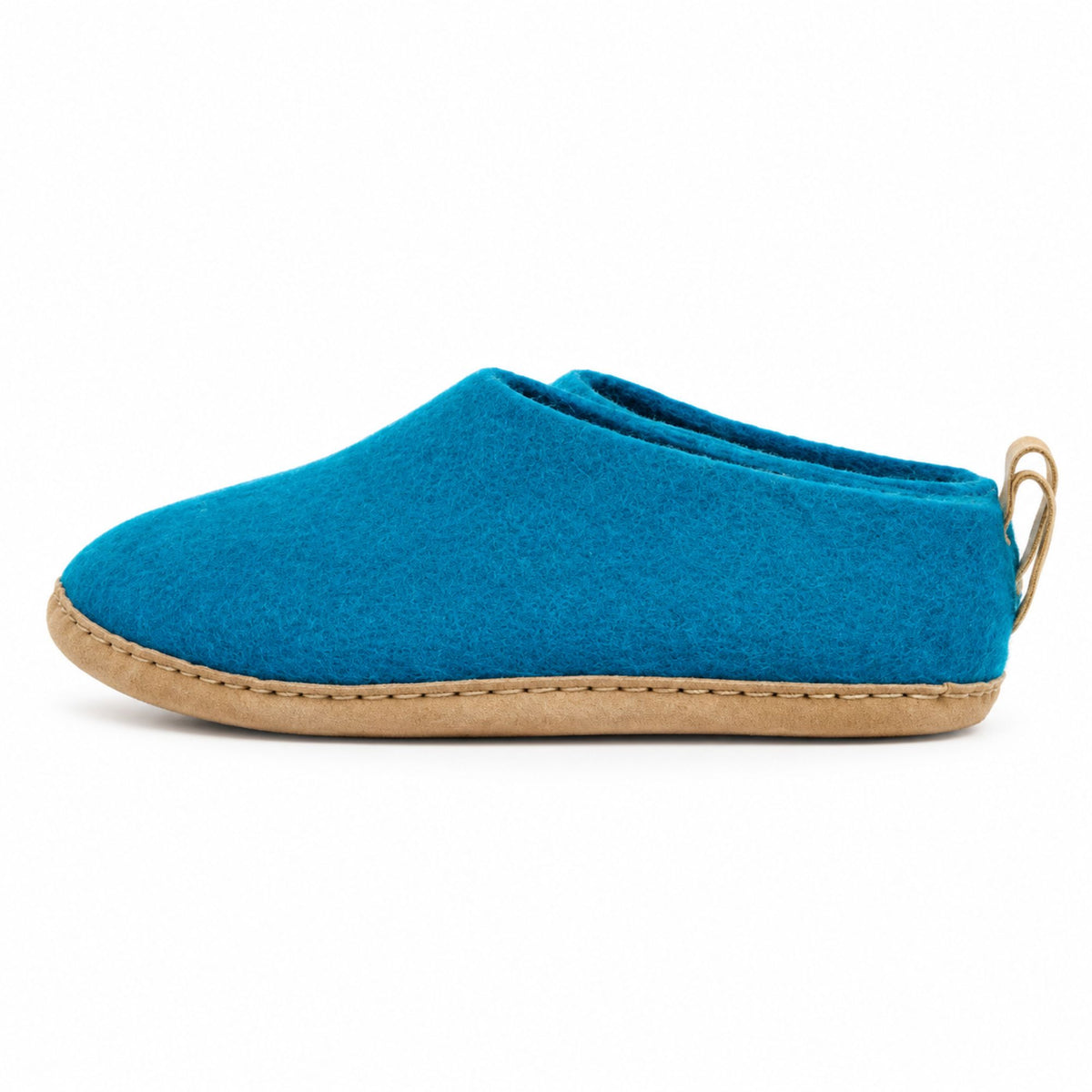 Chaussons d'intérieur à talon ouvert et semelle en cuir-Turquoise