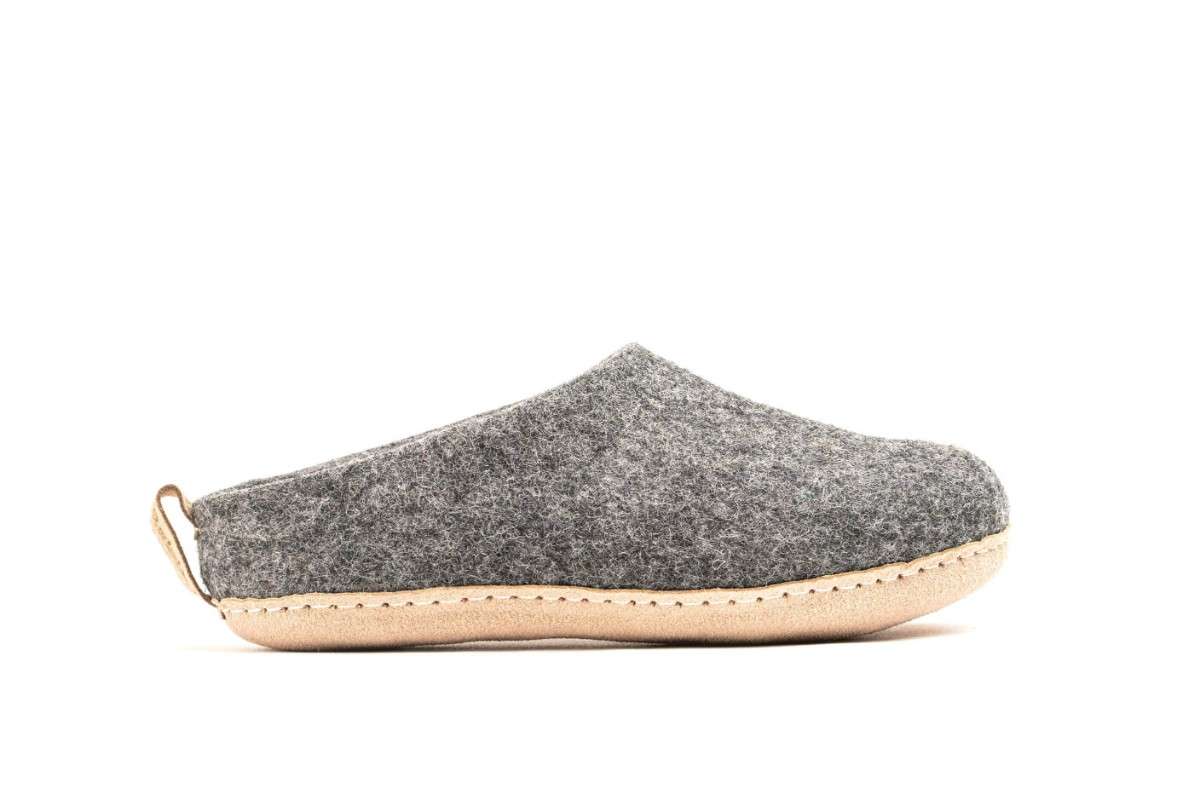 Indoor Open Hiel Slippers Met Lederen Sole-Houtskool