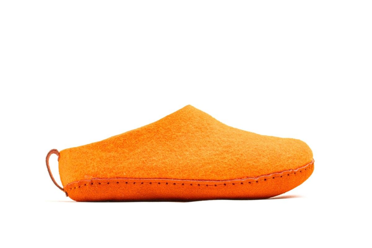 Indoor Open Heel Slippers With Leather Sole - Orange