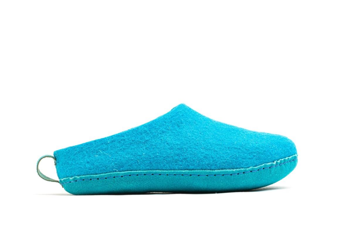 Chaussons d'intérieur à talon ouvert avec semelle en cuir - Turquoise