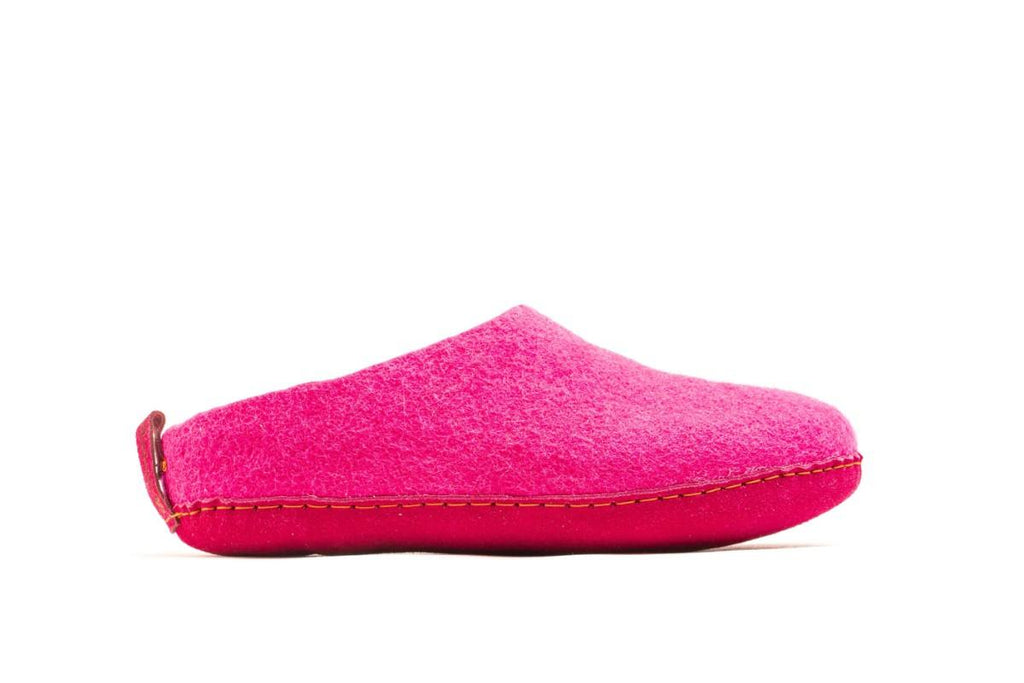 Indoor Open Heel Slippers With Leather Sole - Fuchsia