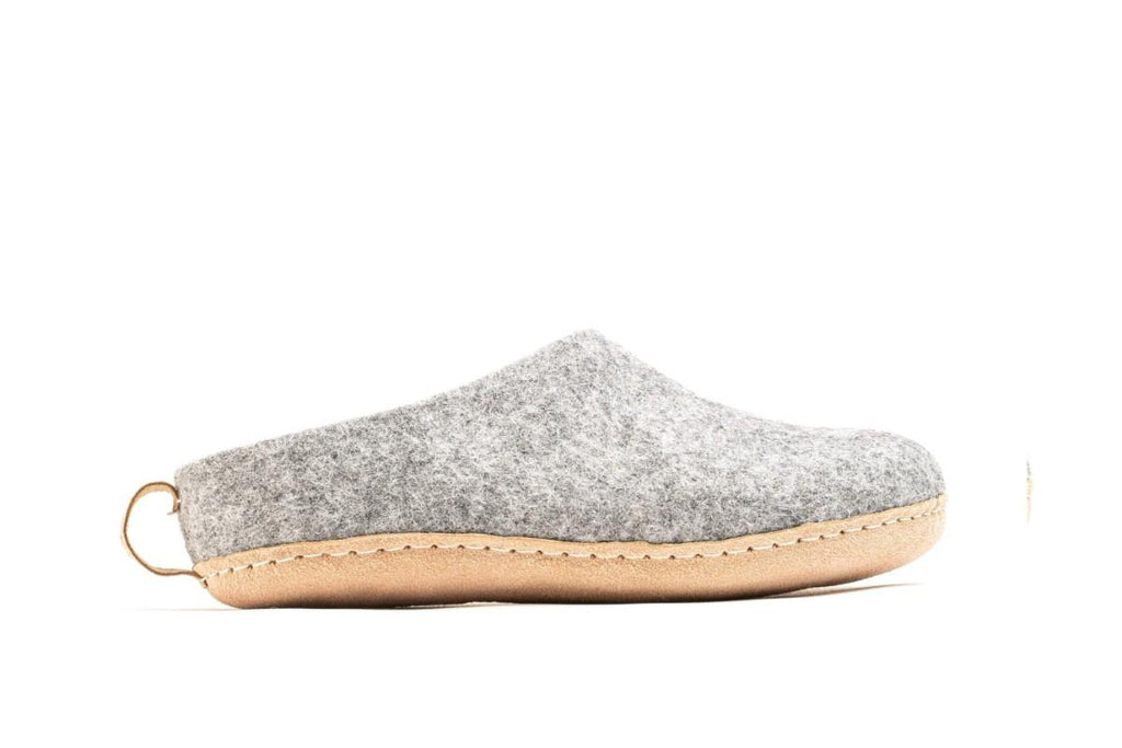 Indoor Open Hiel Slippers met Leren Zool-Natuurlijk Grijs