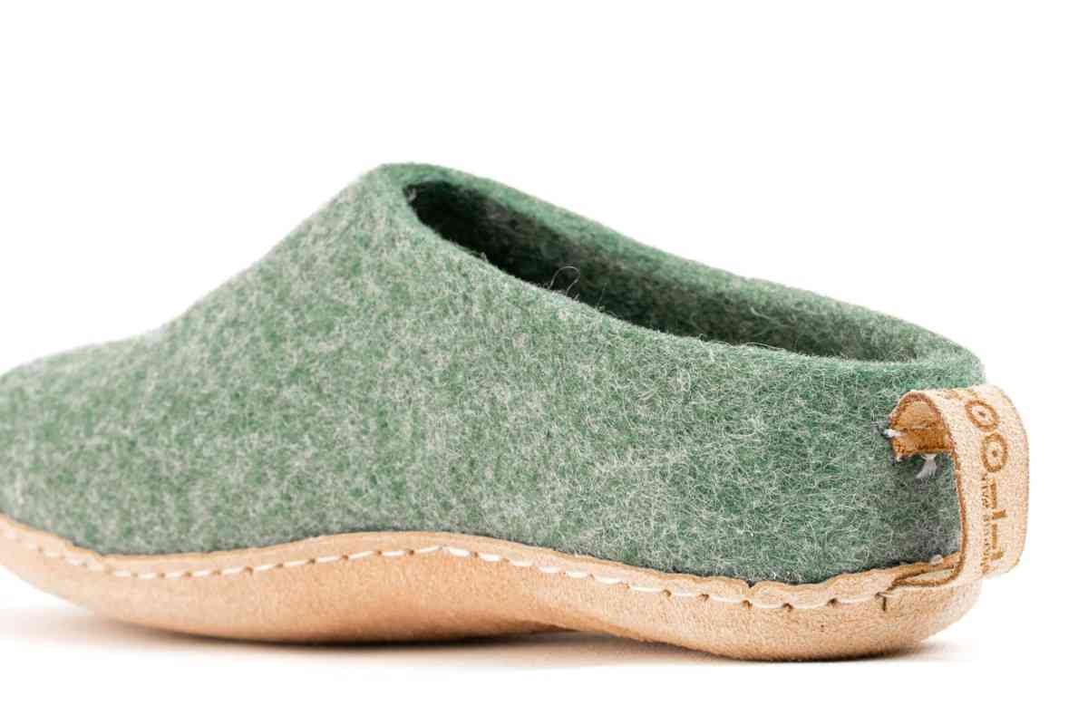 Indoor Open Heel Slippers With Leather Sole - Green