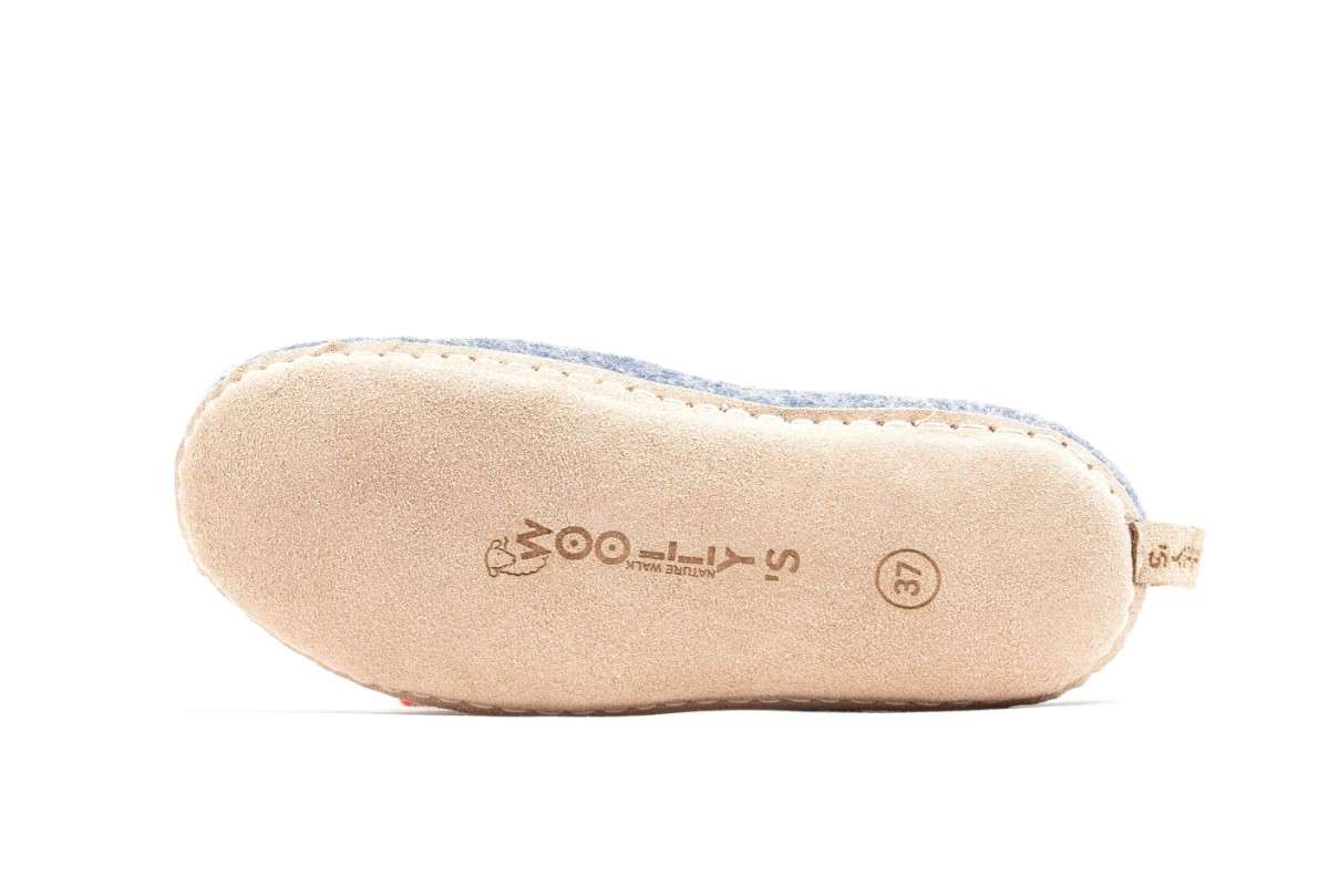 Indoor Open Hak Slippers Met Leren Sole - Denim