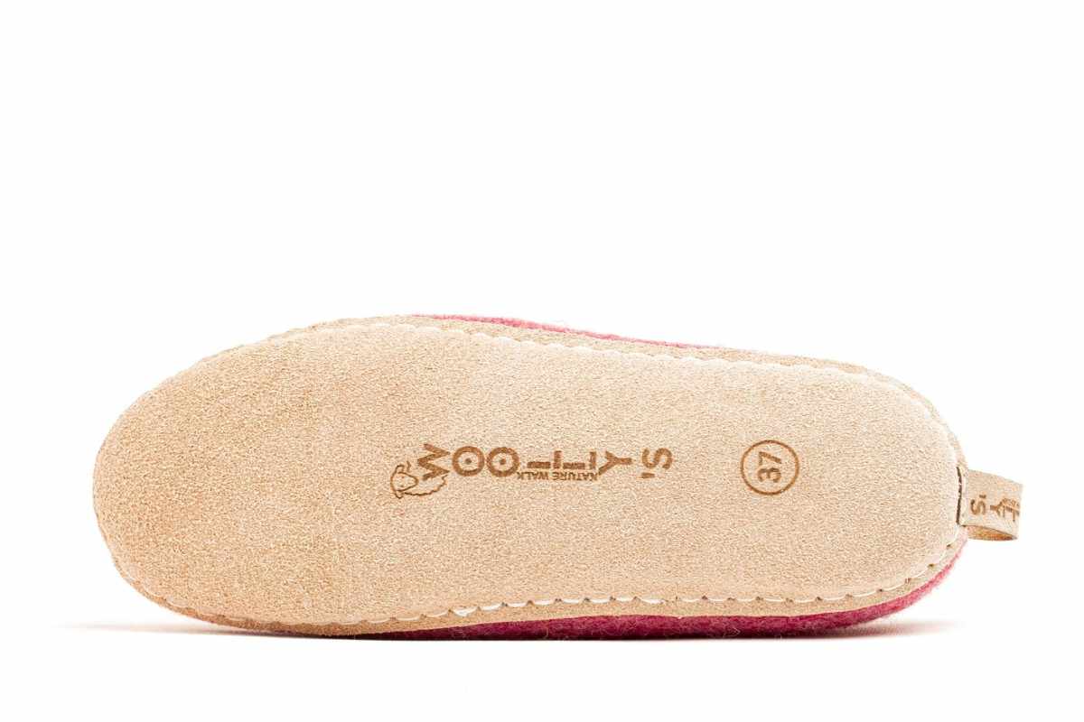 Indoor Open Heel Slippers With Leather Sole - Cherry Pink