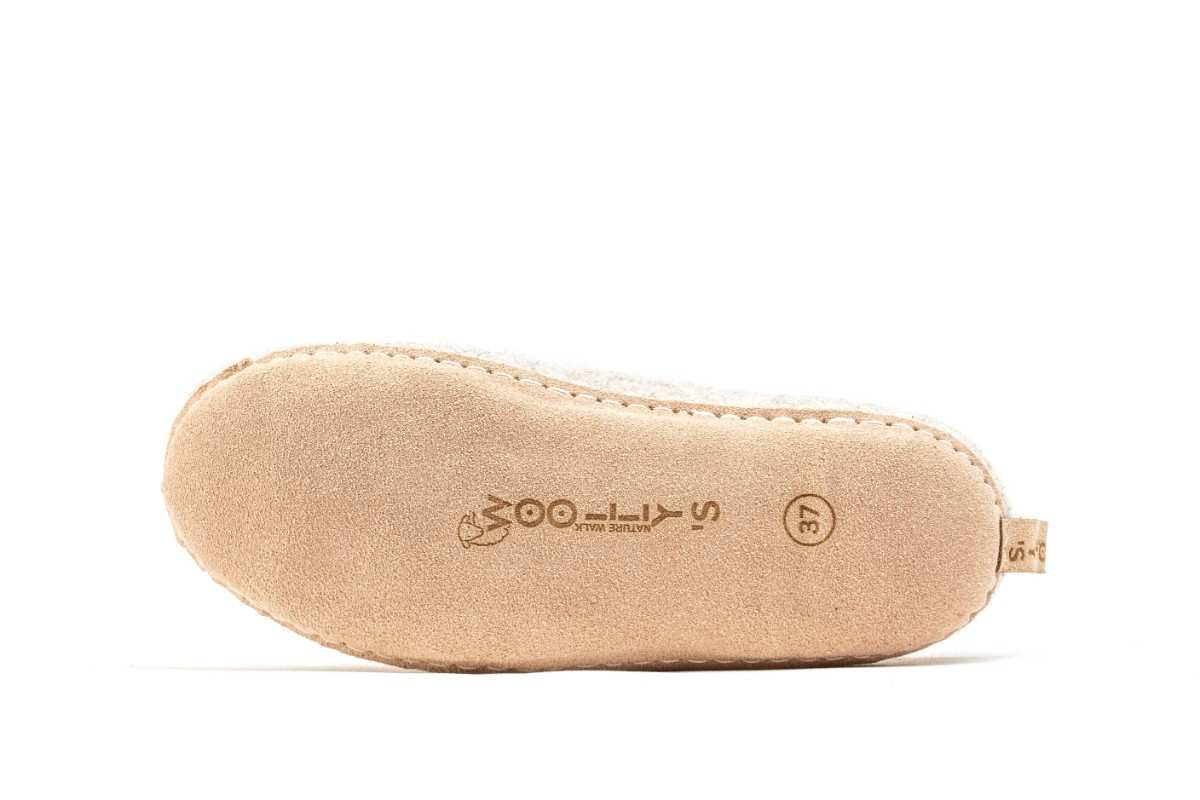 Indoor Open Heel Slippers With Leather Sole - Light Brown